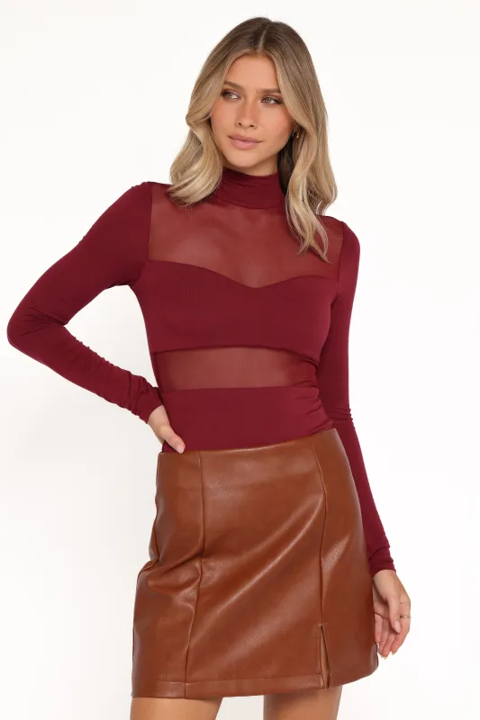 Kingsley Mesh Long Sleeve Bodysuit - Merlot made by Petal & Pup