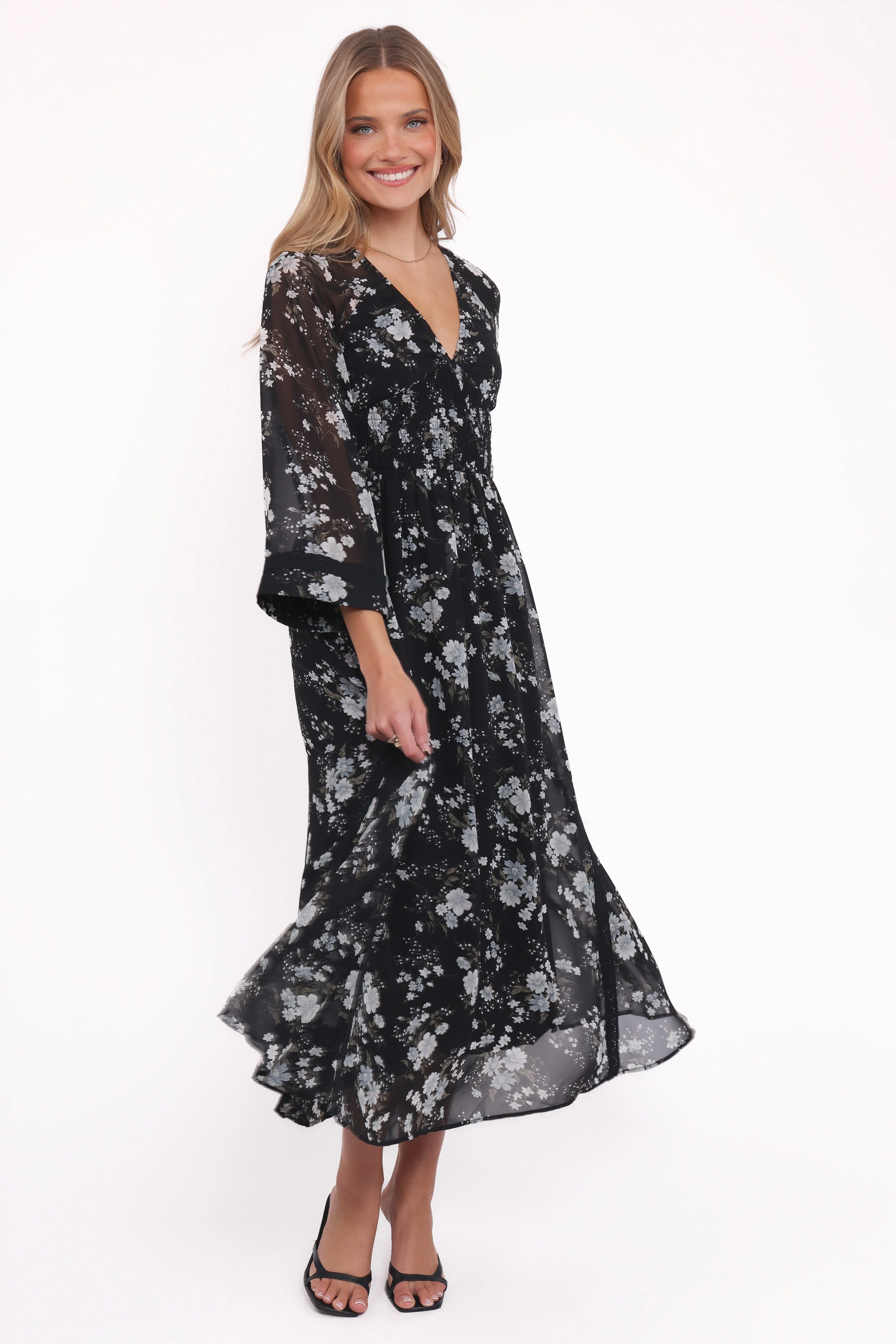 Mavis Long Sleeve Maxi Dress - Black Floral sold by Petal & Pup
