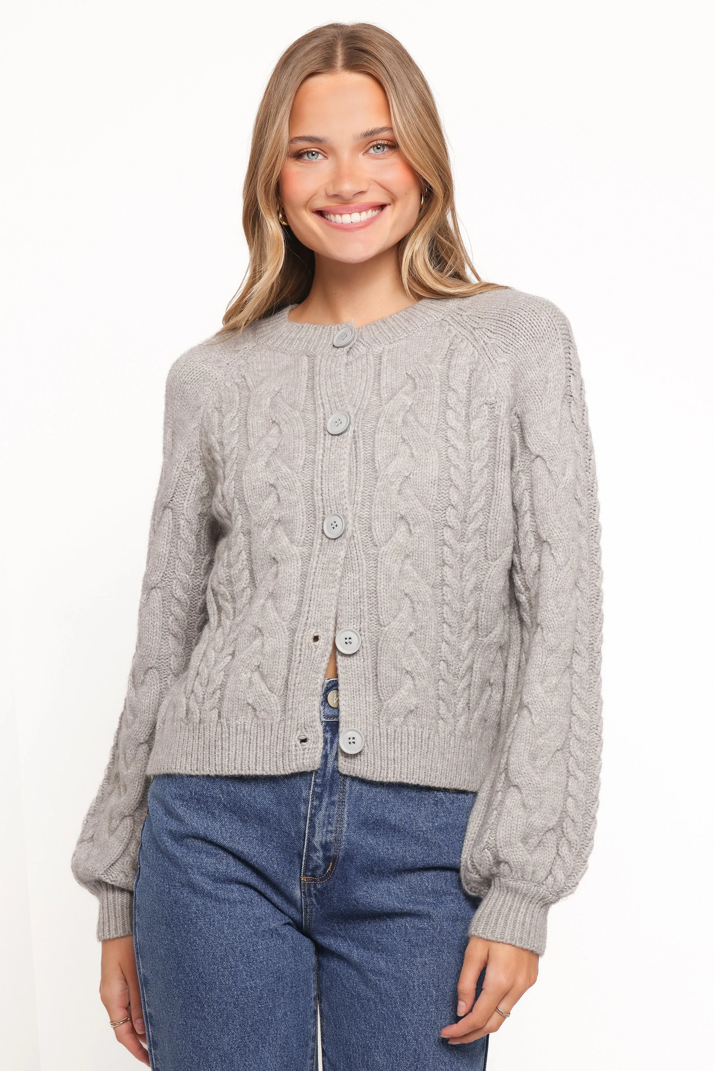 Nika Cable Knit Cardigan - Grey sold by Petal & Pup