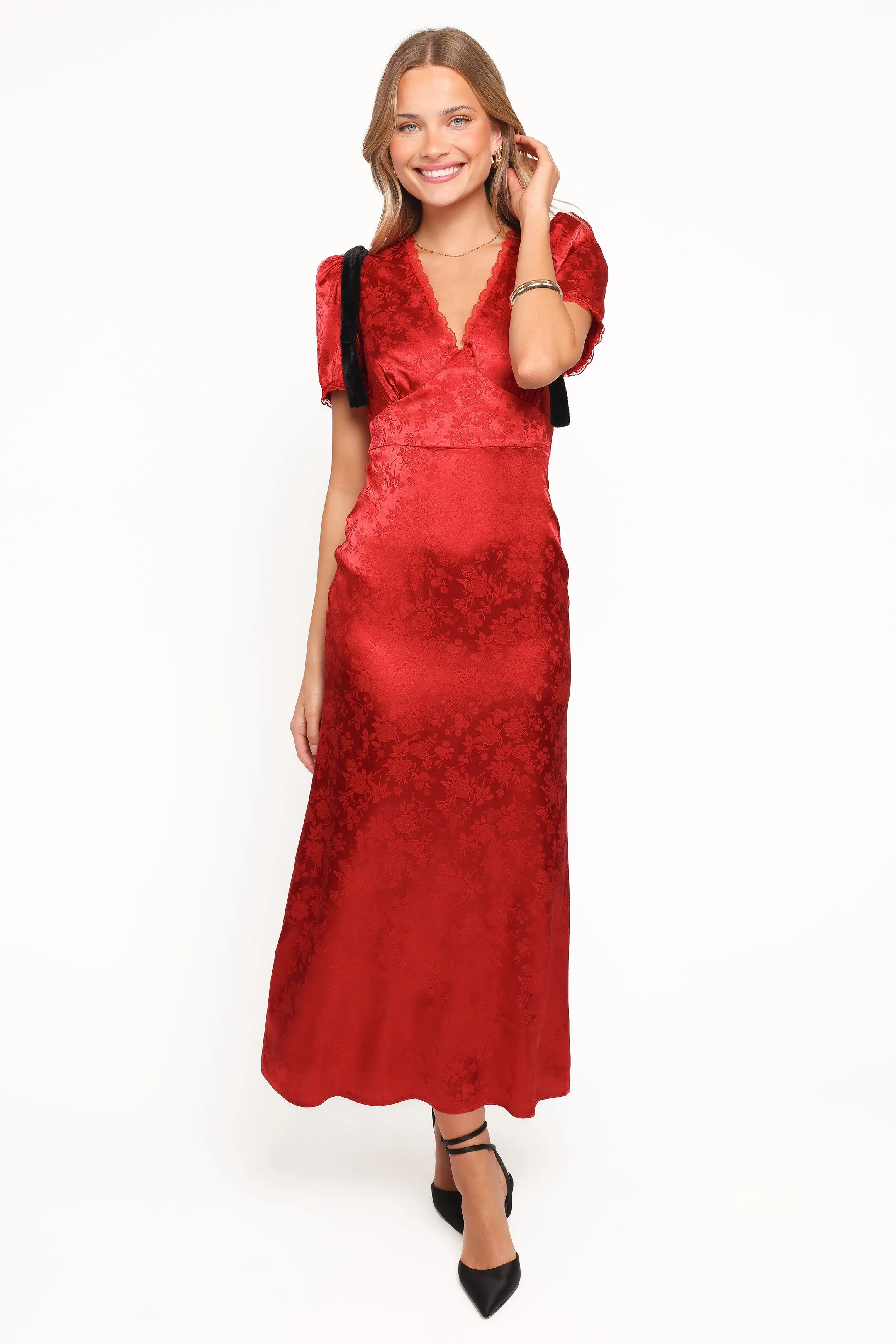 Lomandra Maxi Dress - Red Jacquard sold by Petal & Pup