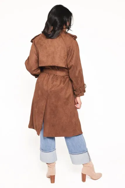 Micha Faux Suede Trench Coat - Brown sold by Petal & Pup product image thumbnail 4