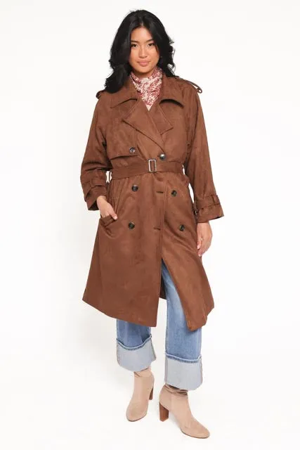 Micha Faux Suede Trench Coat - Brown sold by Petal & Pup