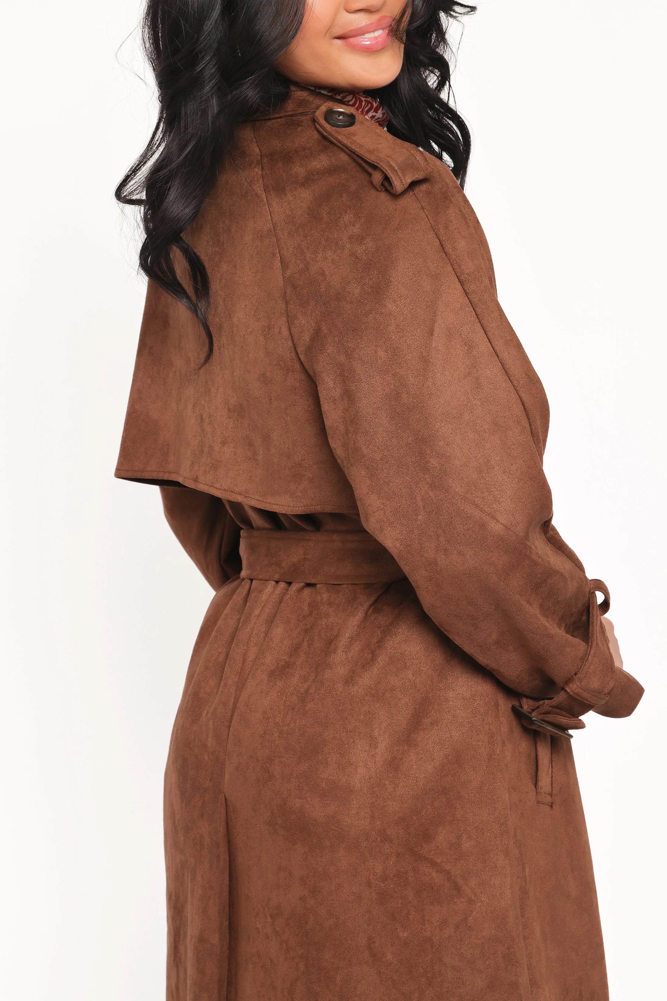 Micha Faux Suede Trench Coat - Brown sold by Petal & Pup product image thumbnail 5