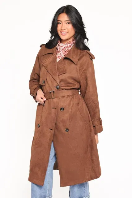 Micha Faux Suede Trench Coat - Brown sold by Petal & Pup product image thumbnail 2