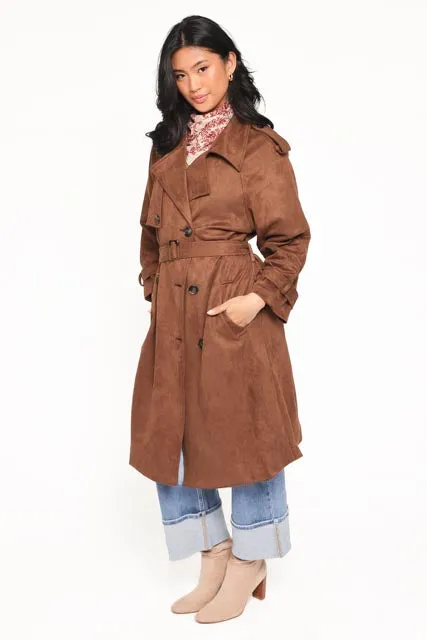 Micha Faux Suede Trench Coat - Brown sold by Petal & Pup product image thumbnail 3