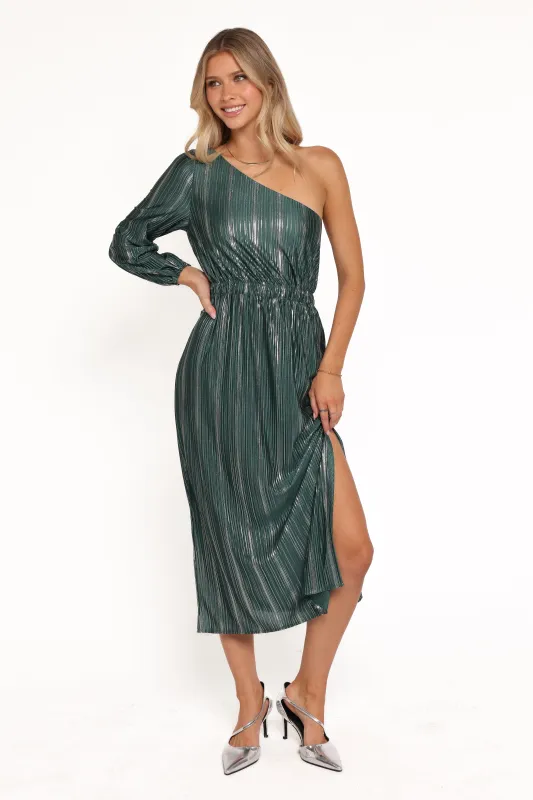 Pontee One Shoulder Pleated Midi Dress - Green sold by Petal & Pup