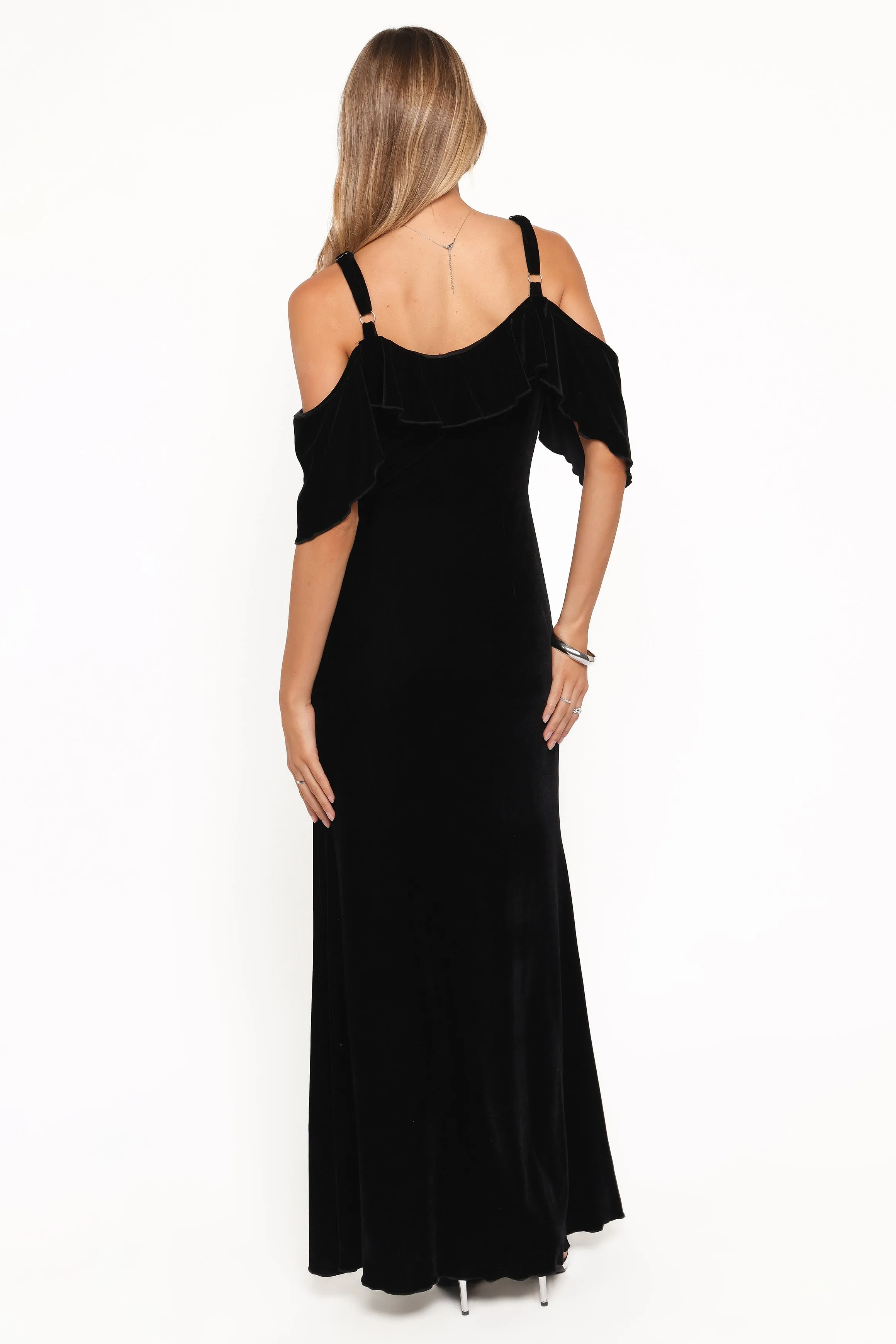 Micah Off Shoulder Velvet Maxi Dress - Black sold by Petal & Pup product image thumbnail 4