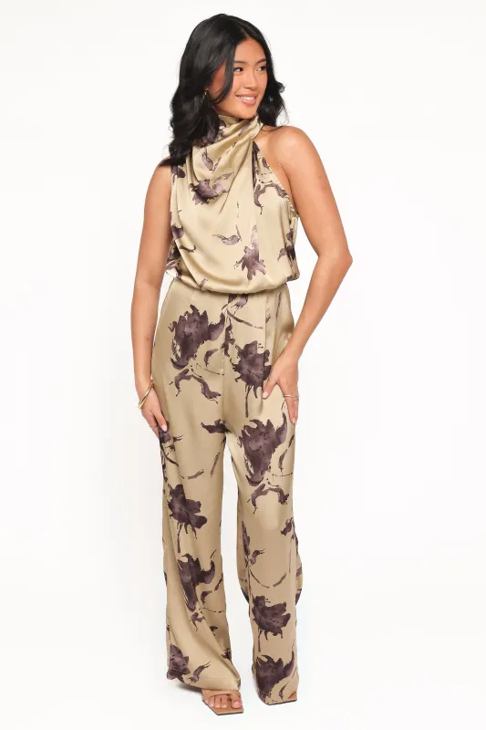 Savannah Jumpsuit - Gold Floral sold by Petal & Pup