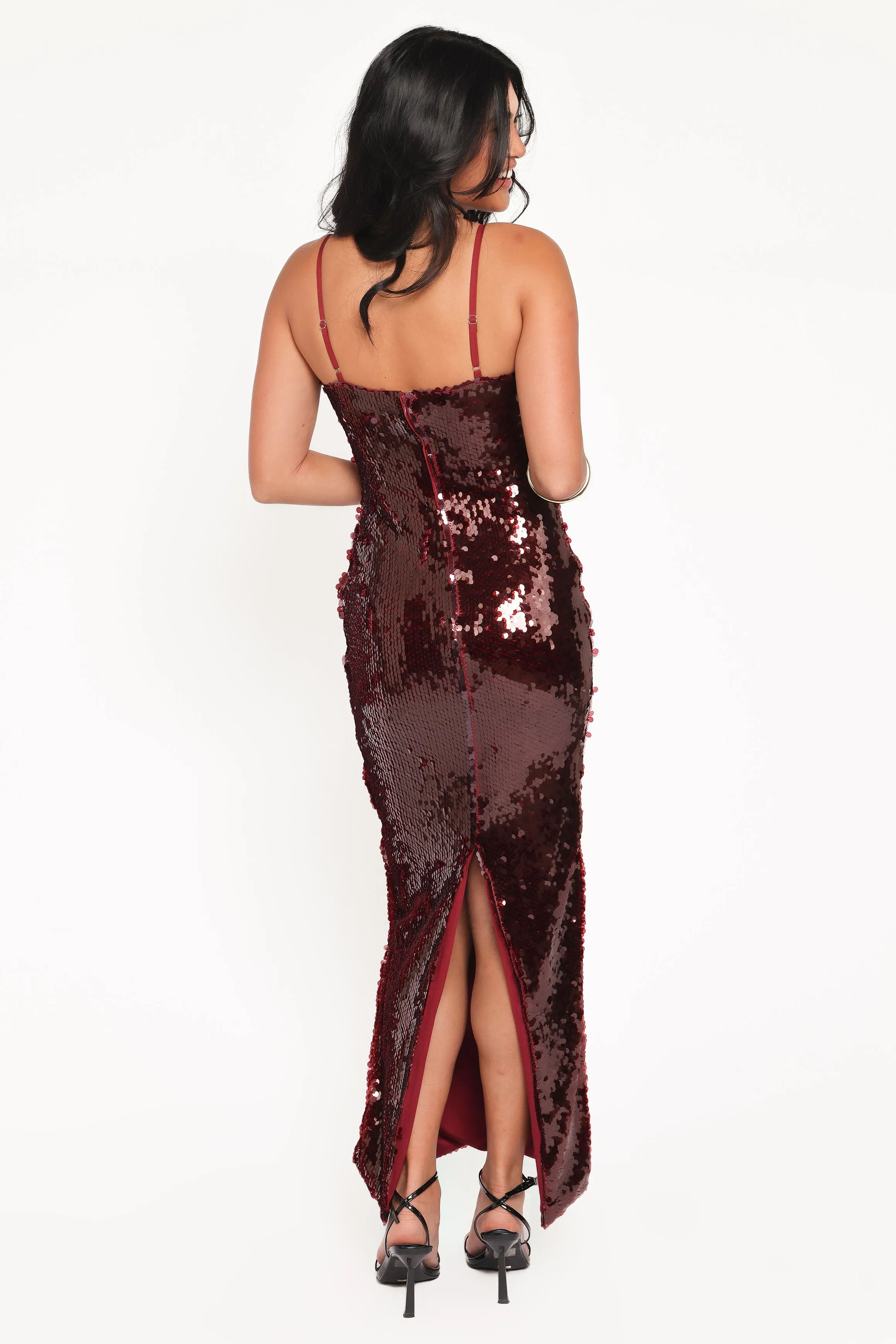 Orlena Sequin Midi Dress - Burgundy sold by Petal & Pup product image thumbnail 4