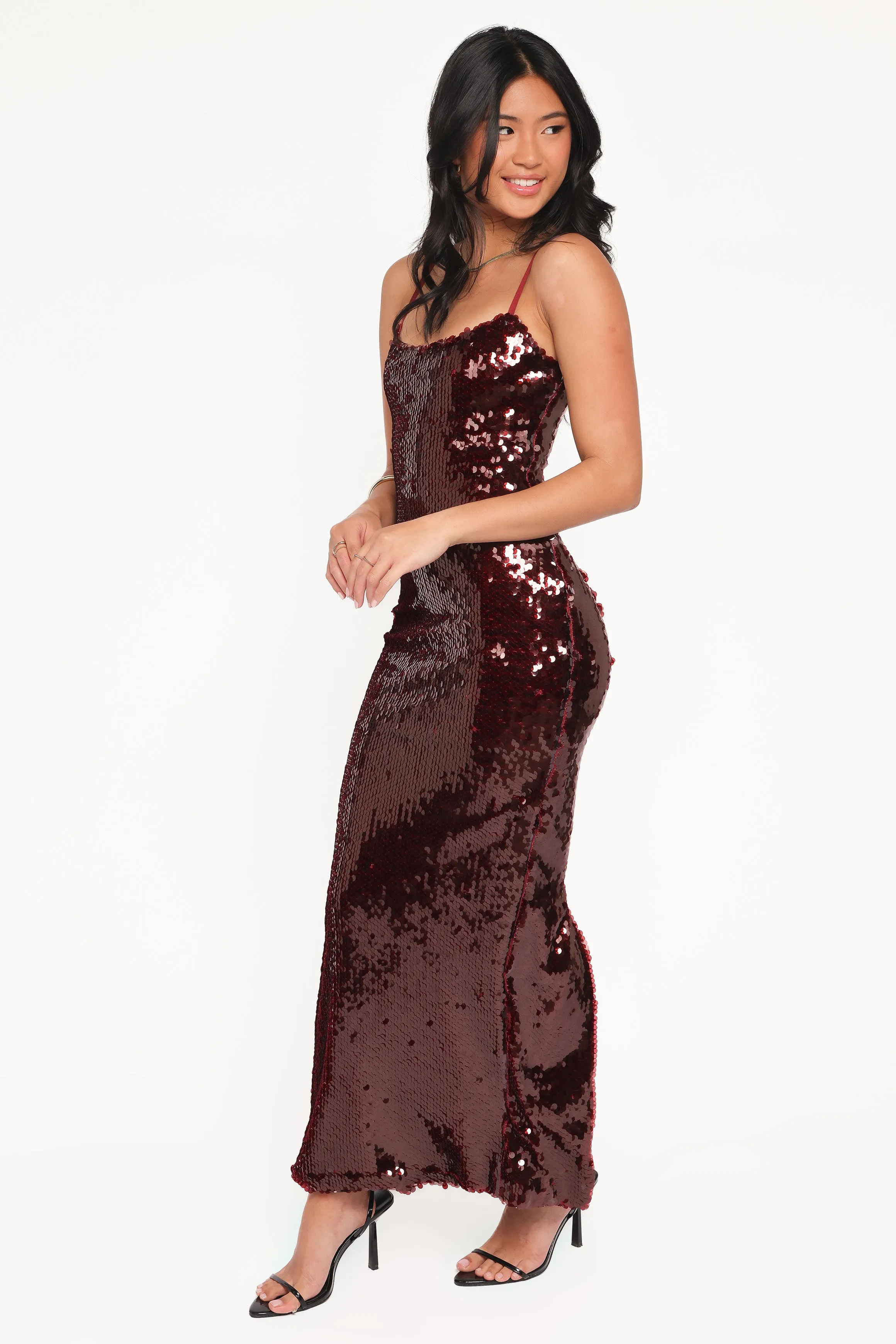 Orlena Sequin Midi Dress - Burgundy sold by Petal & Pup product image thumbnail 3