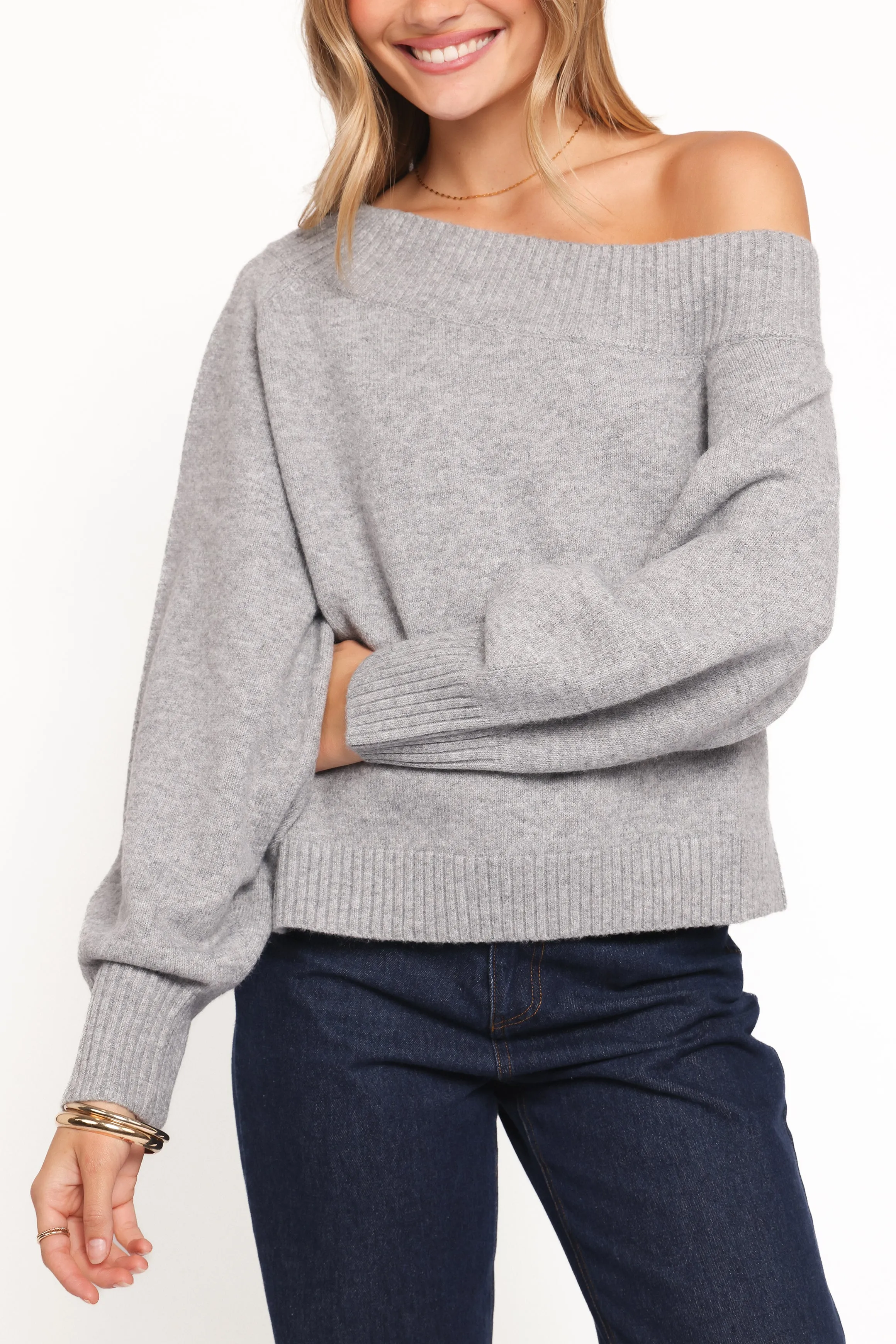 Ailis Off Shoulder Sweater - Grey sold by Petal & Pup product image thumbnail 2