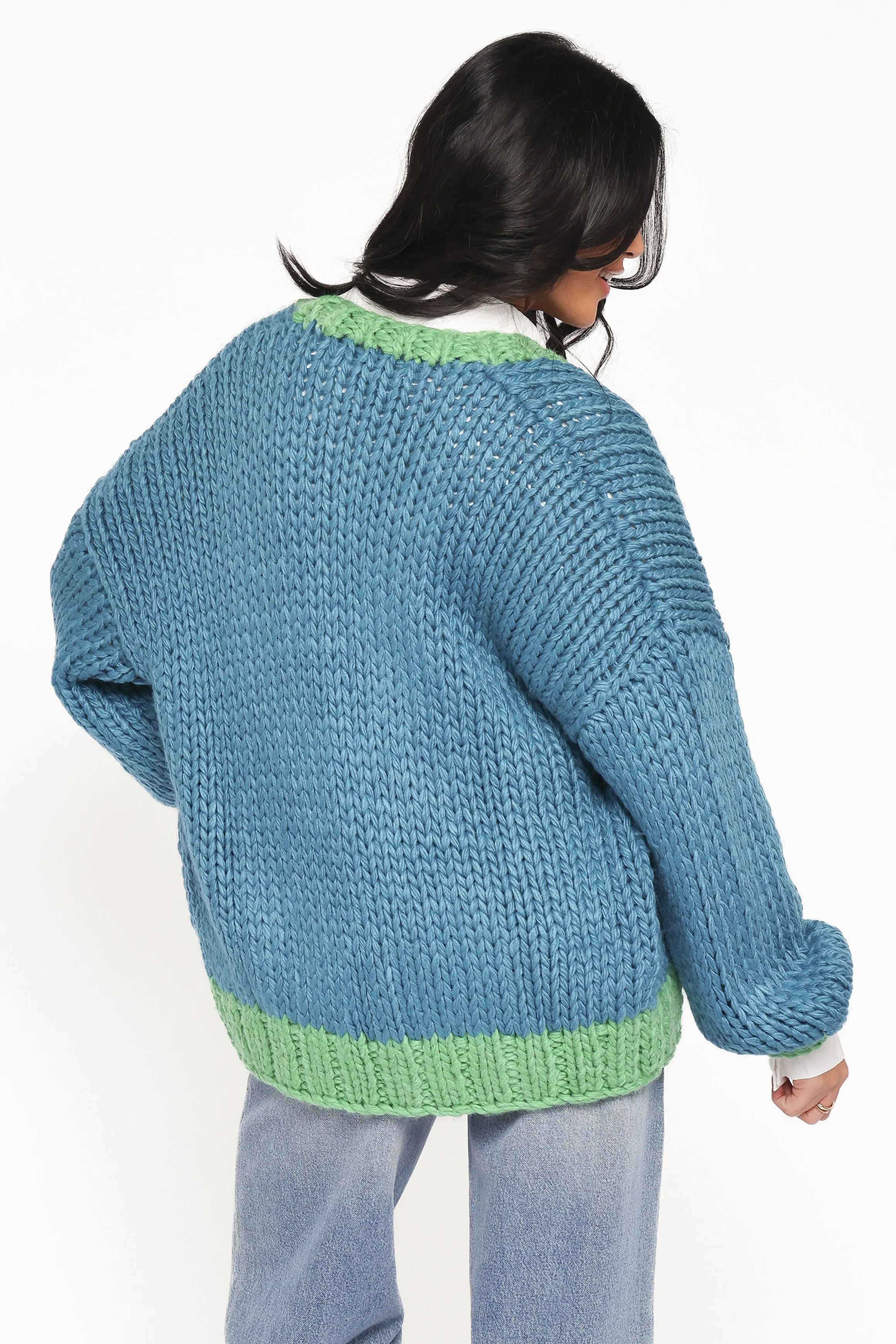 Anige Contrast Trim Cardigan - Blue/Green sold by Petal & Pup product image thumbnail 4