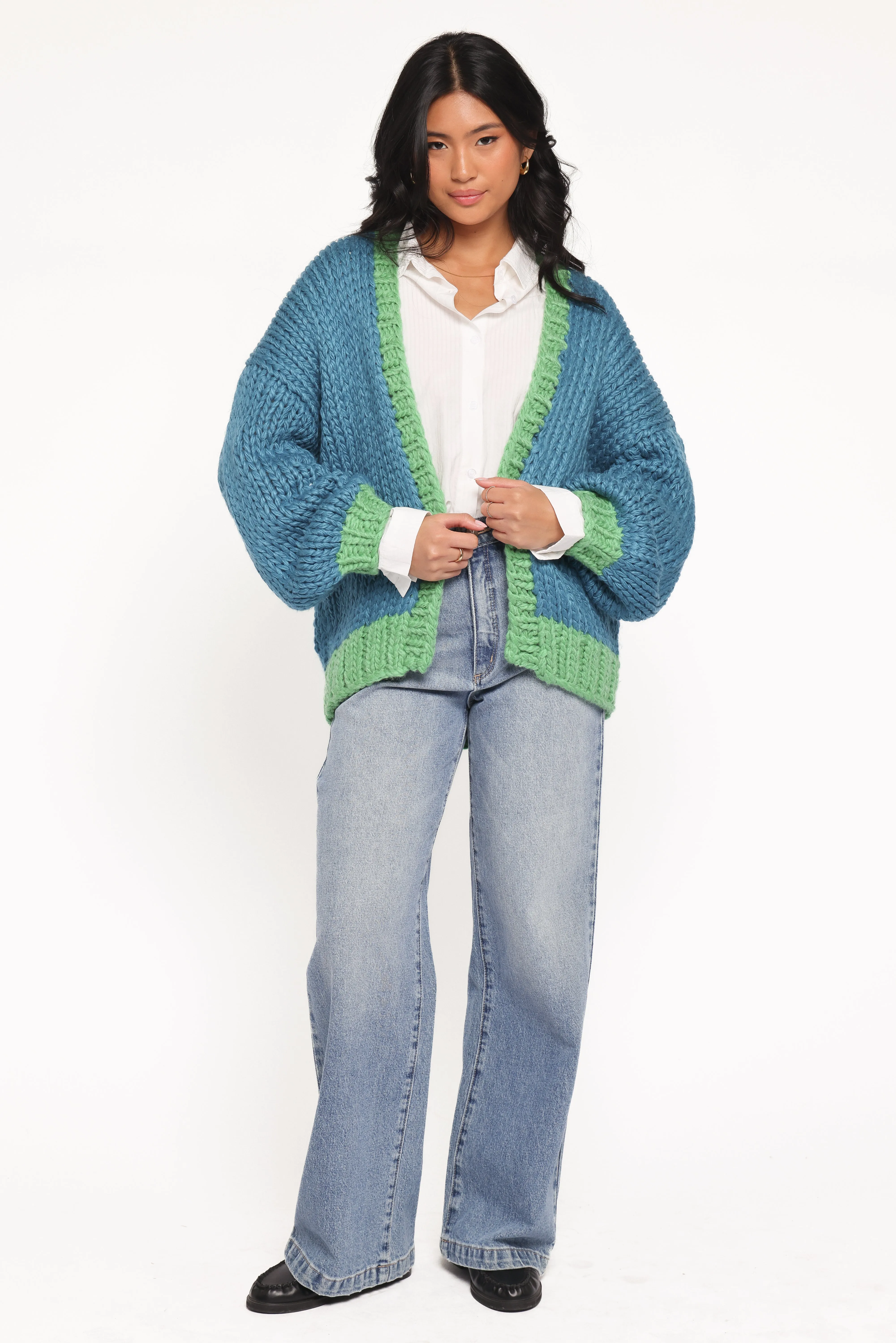 Anige Contrast Trim Cardigan - Blue/Green sold by Petal & Pup product image thumbnail 5