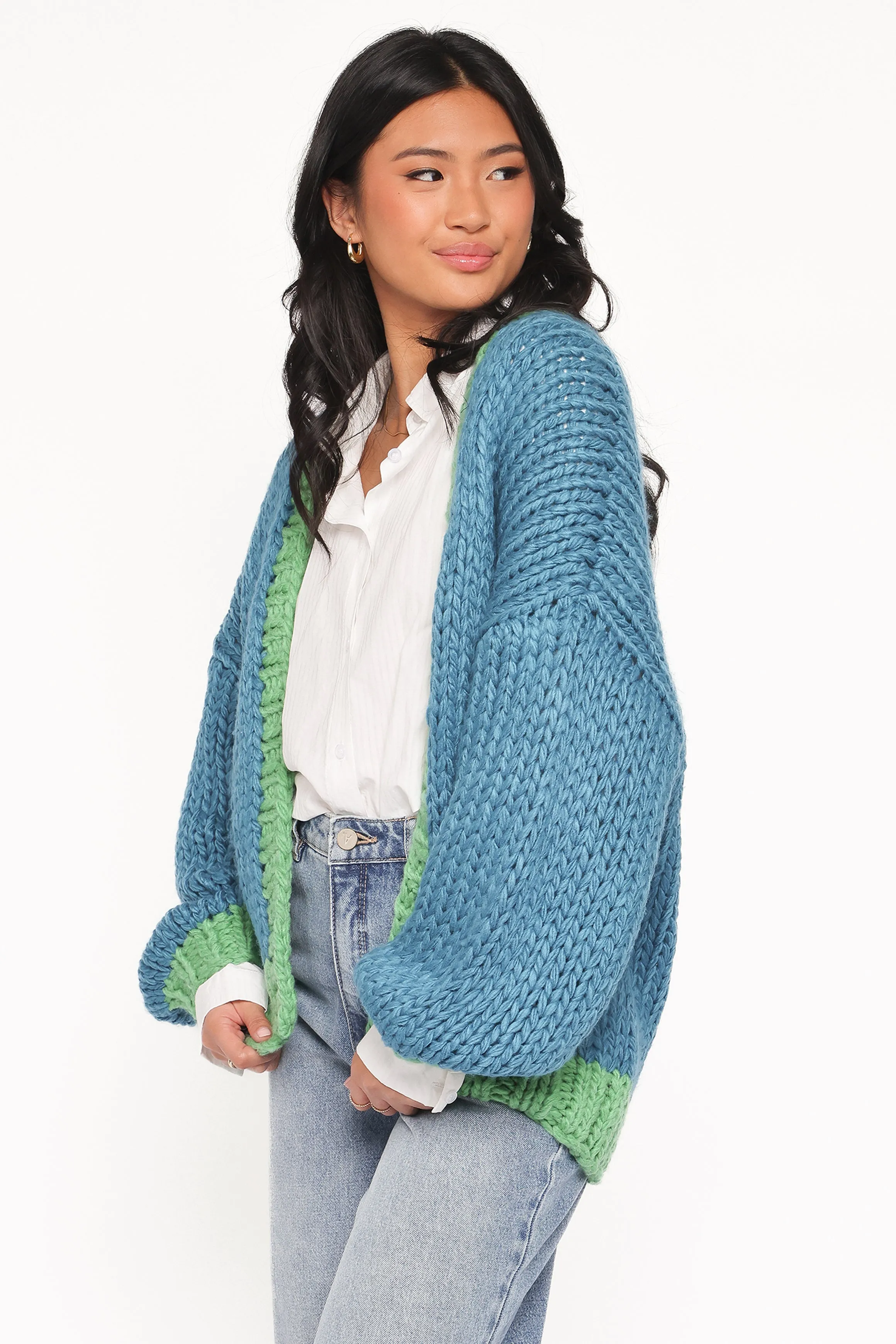 Anige Contrast Trim Cardigan - Blue/Green sold by Petal & Pup product image thumbnail 3