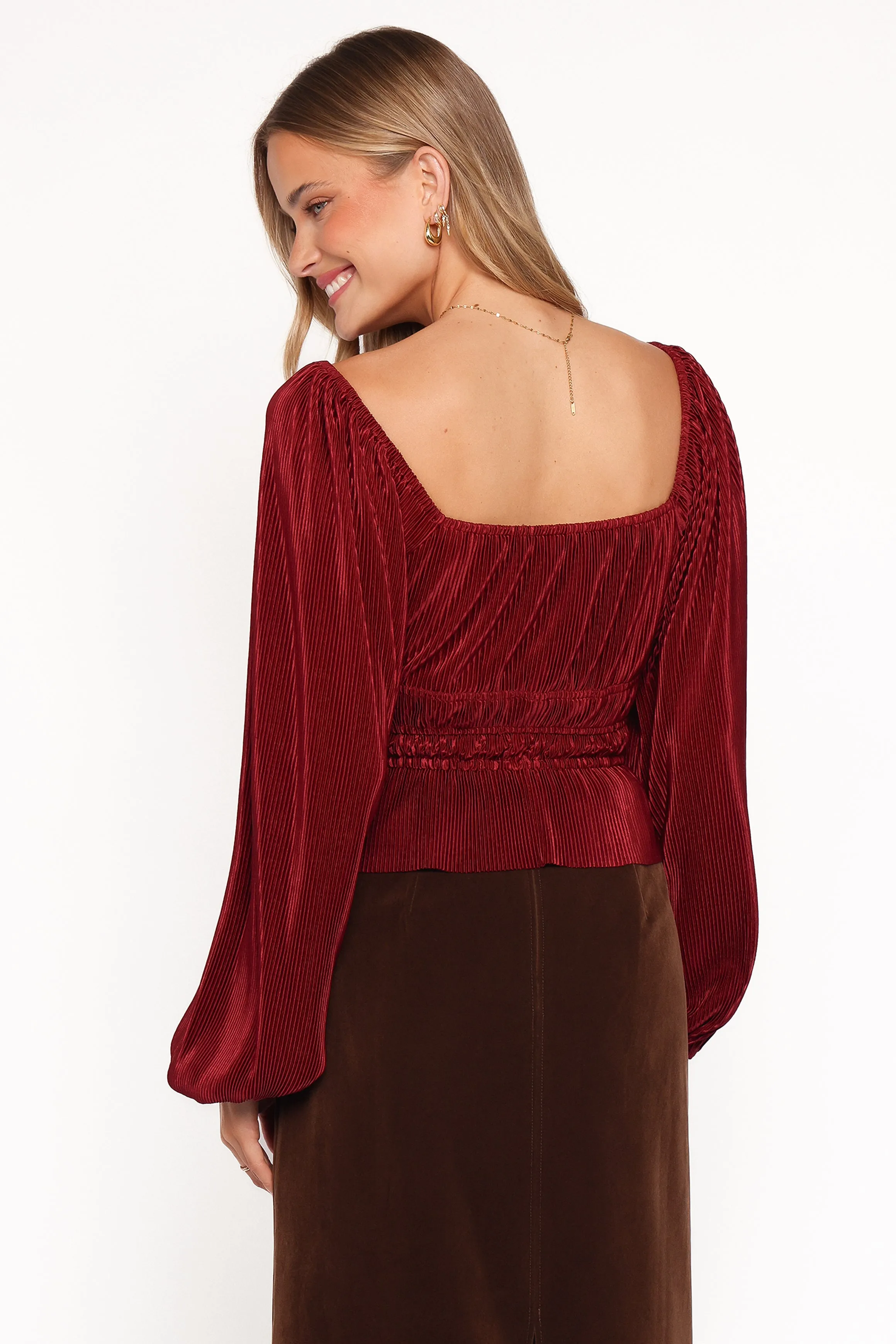 Ceppia Plisse Top - Burgundy sold by Petal & Pup product image thumbnail 4