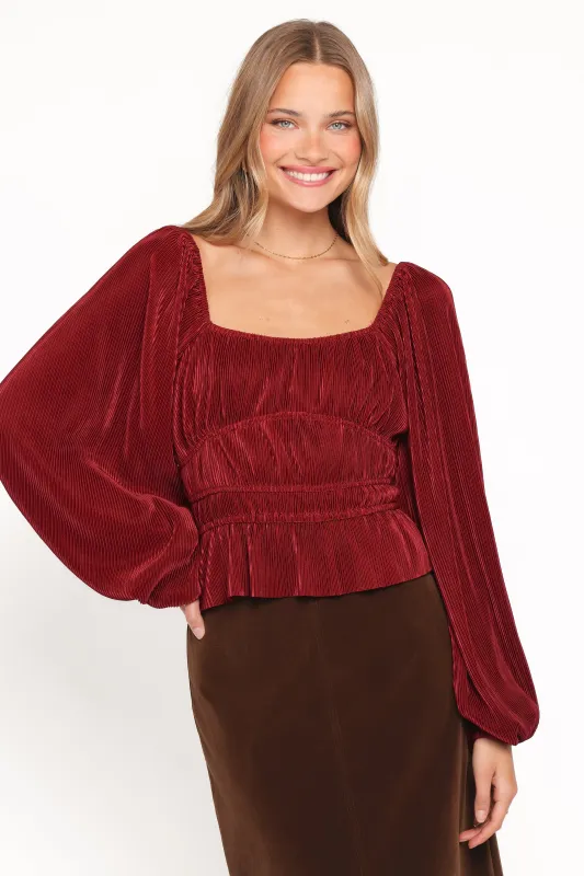 Ceppia Plisse Top - Burgundy sold by Petal & Pup