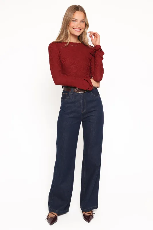 Jasmine Long Sleeve Lace Top - Red sold by Petal & Pup