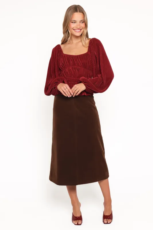 Halina Velvet Midi Skirt - Chocolate sold by Petal & Pup