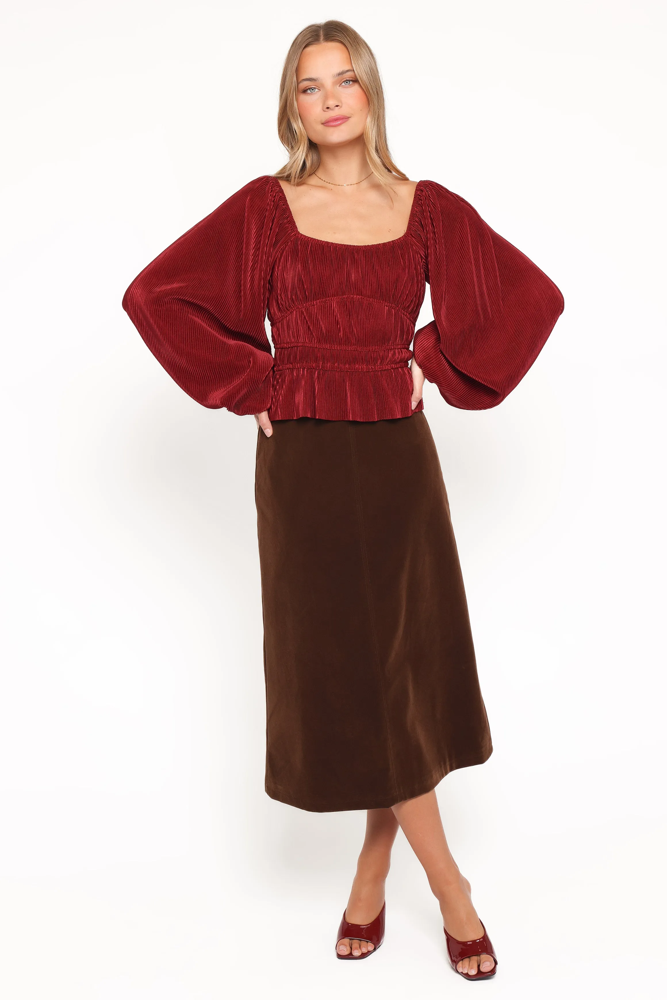 Halina Velvet Midi Skirt - Chocolate sold by Petal & Pup product image thumbnail 2
