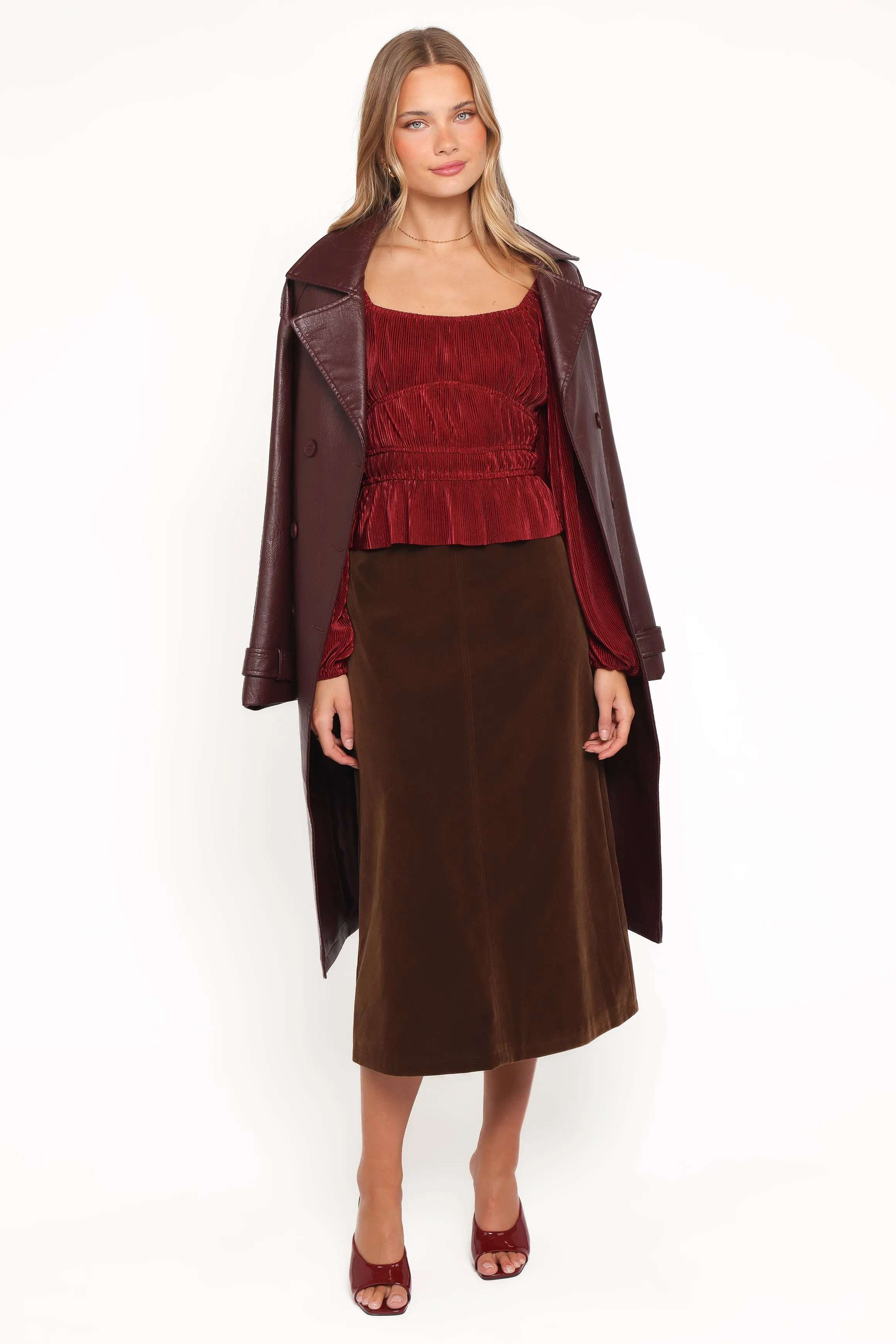 Halina Velvet Midi Skirt - Chocolate sold by Petal & Pup product image thumbnail 3