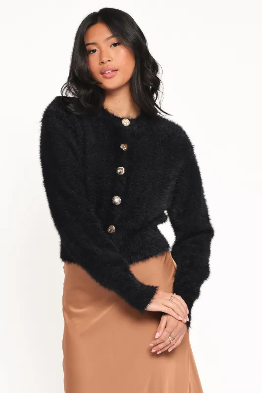 Jintie Vintage Button Cardigan - Black sold by Petal & Pup