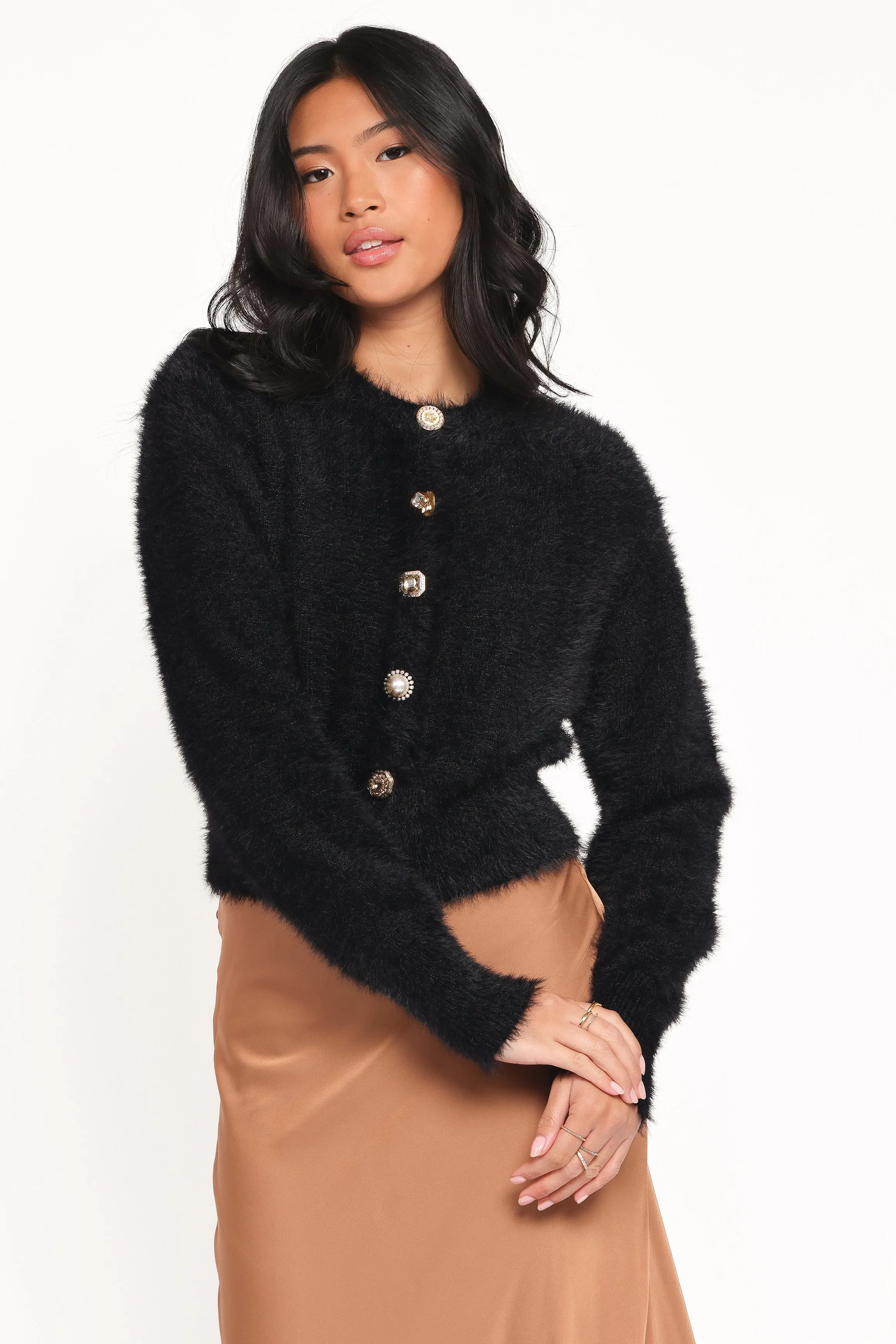 Jintie Vintage Button Cardigan - Black sold by Petal & Pup