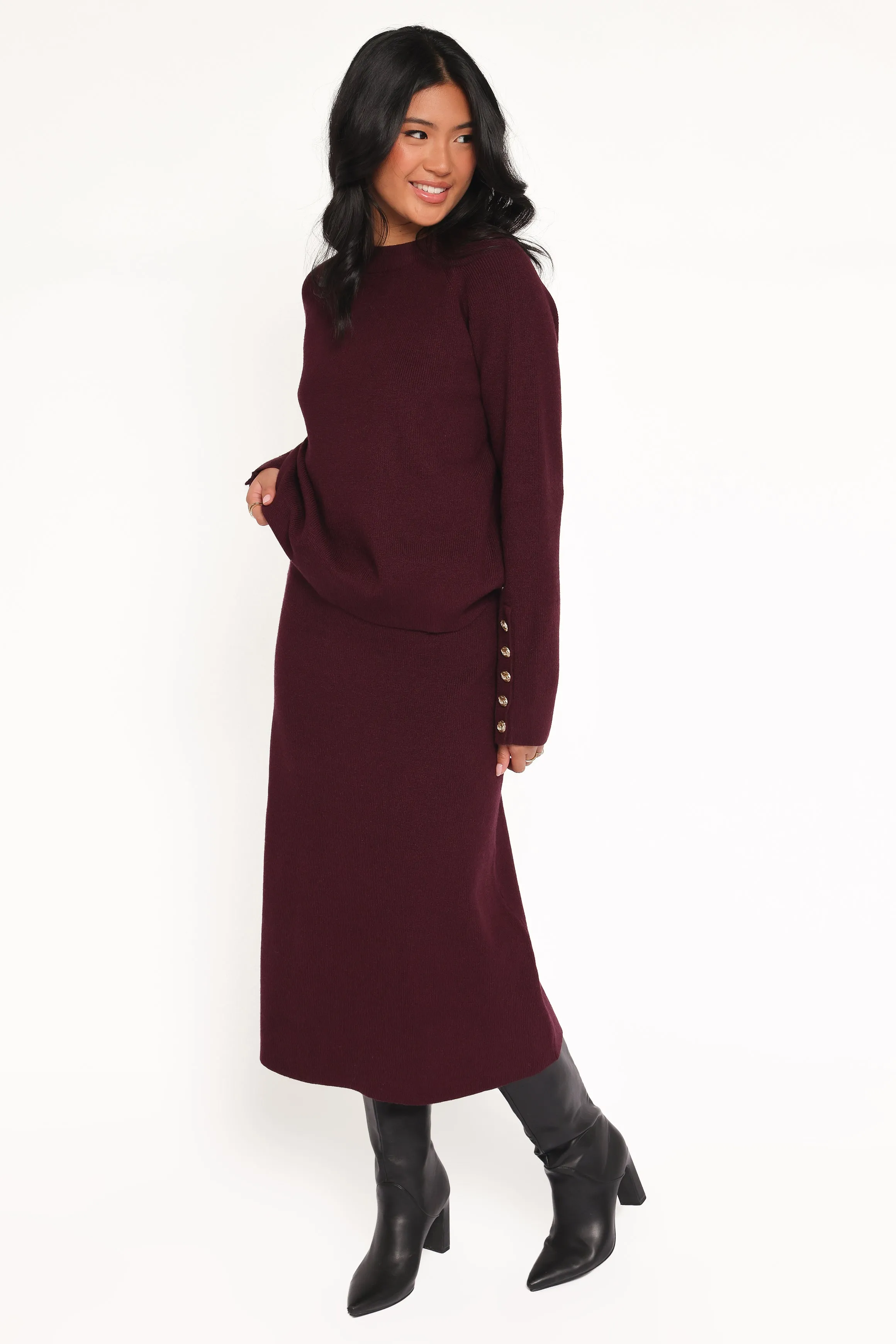 Bridget Maxi Skirt Sweater Set - Maroon sold by Petal & Pup product image thumbnail 3