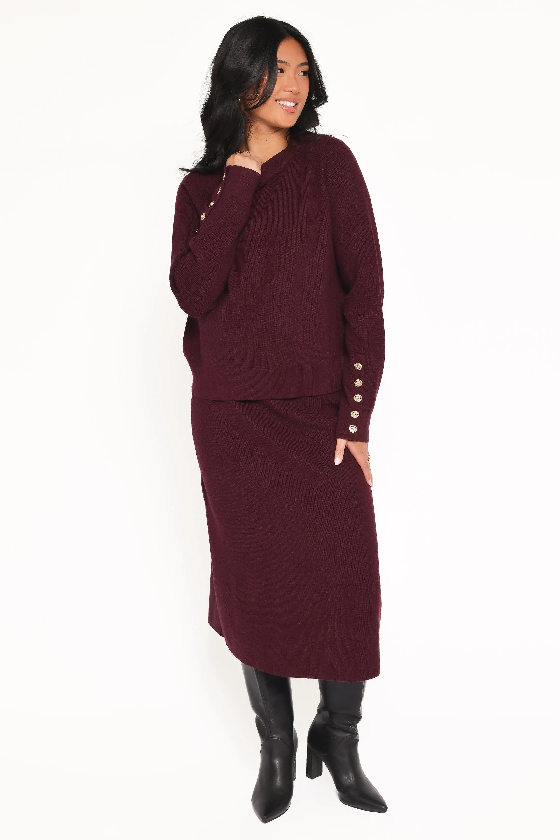 Bridget Maxi Skirt Sweater Set - Maroon sold by Petal & Pup
