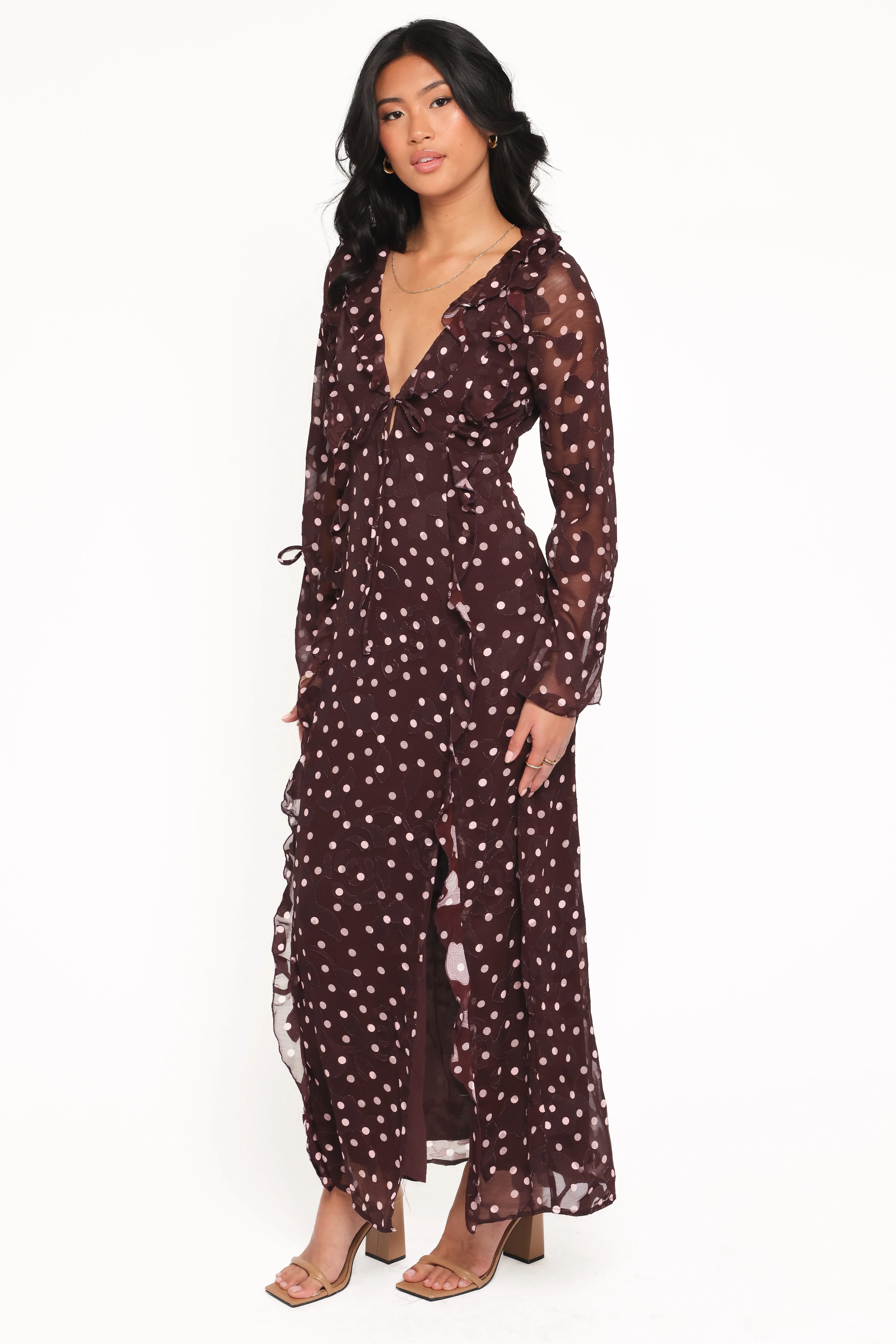 Delta Maxi Dress - Plum Polka Dot sold by Petal & Pup product image thumbnail 3