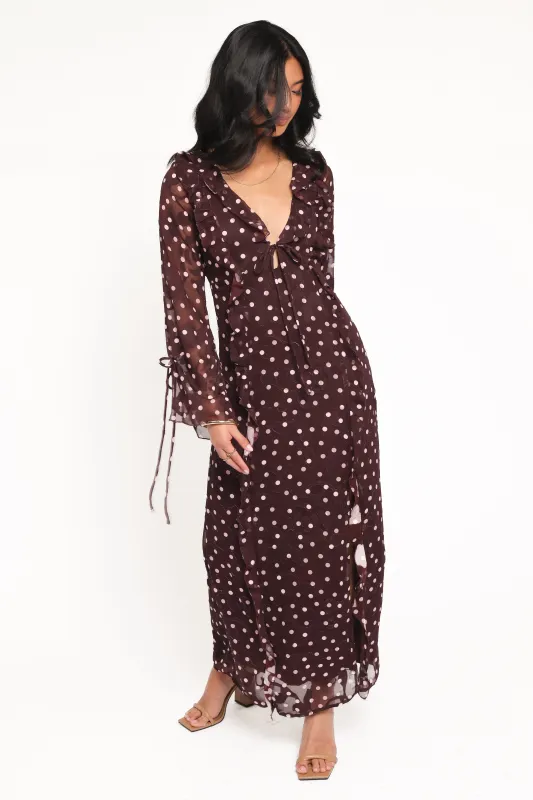Delta Maxi Dress - Plum Polka Dot sold by Petal & Pup