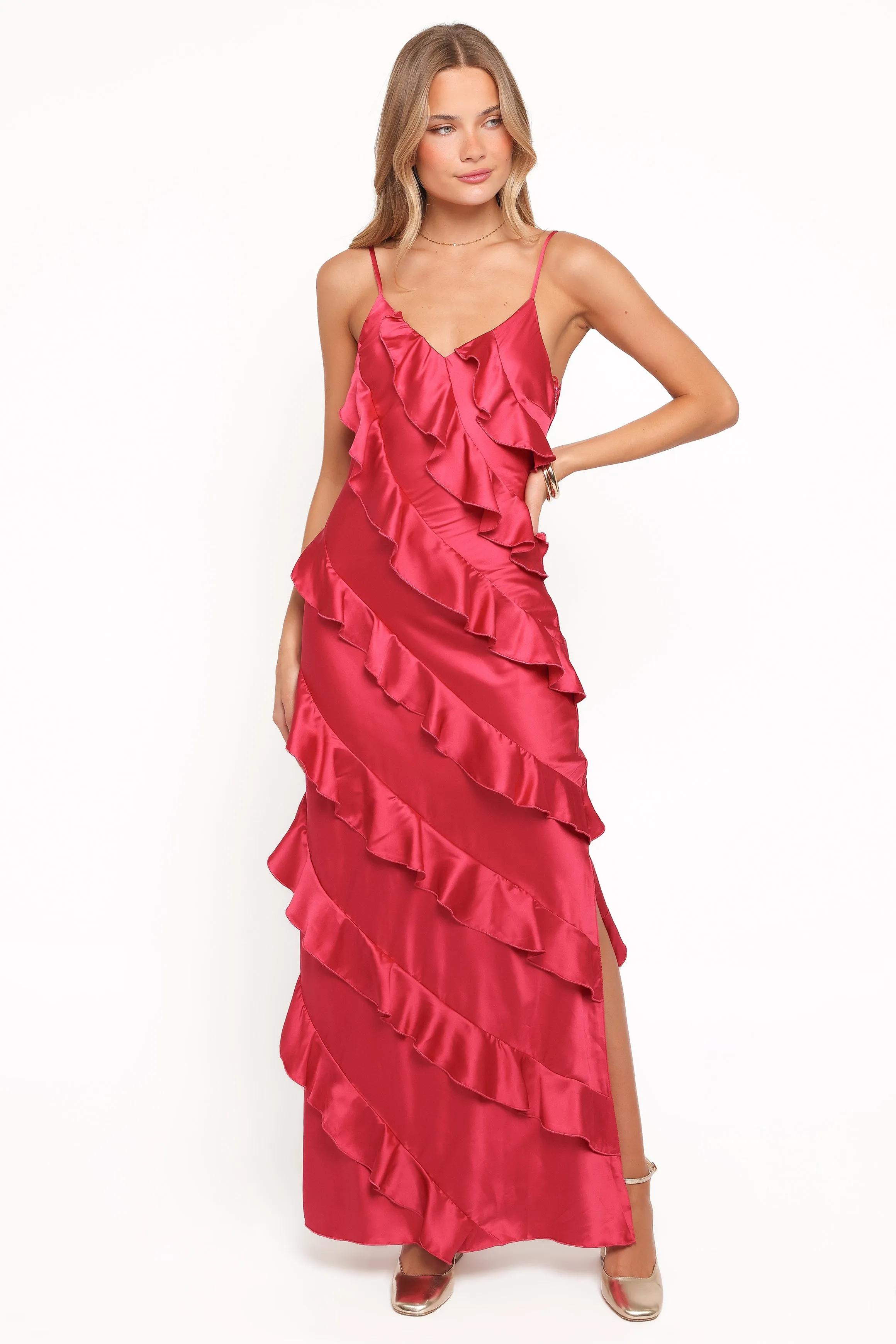 Ciao Ruffles Maxi Satin Dress - Fuchsia sold by Petal & Pup product image thumbnail 5