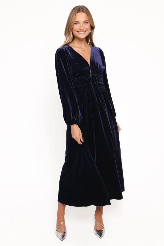 Cece Velvet Long Sleeve Maxi Dress - Midnight Blue made by Petal & Pup
