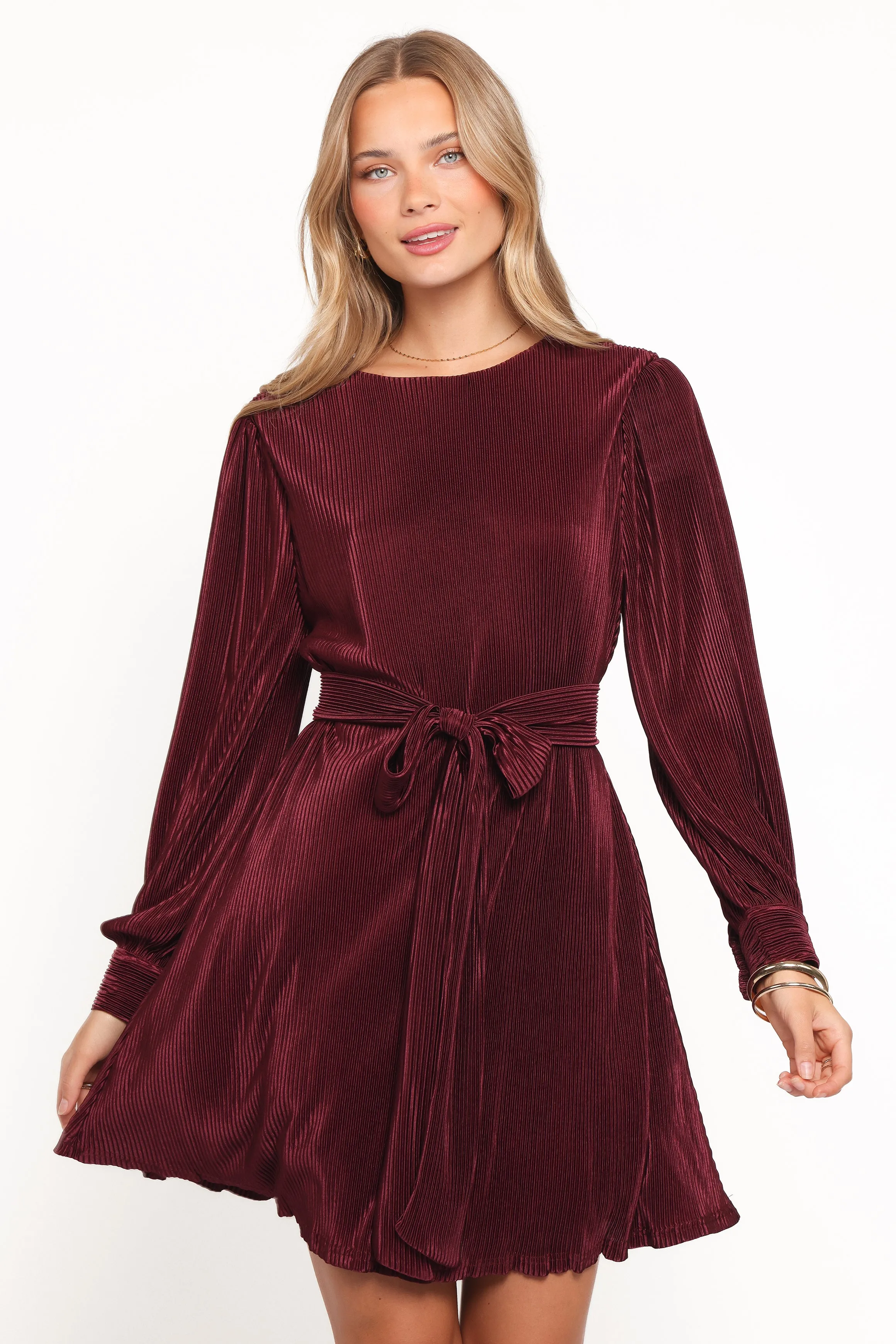 Joy Plisse Mini Dress - Burgundy sold by Petal & Pup