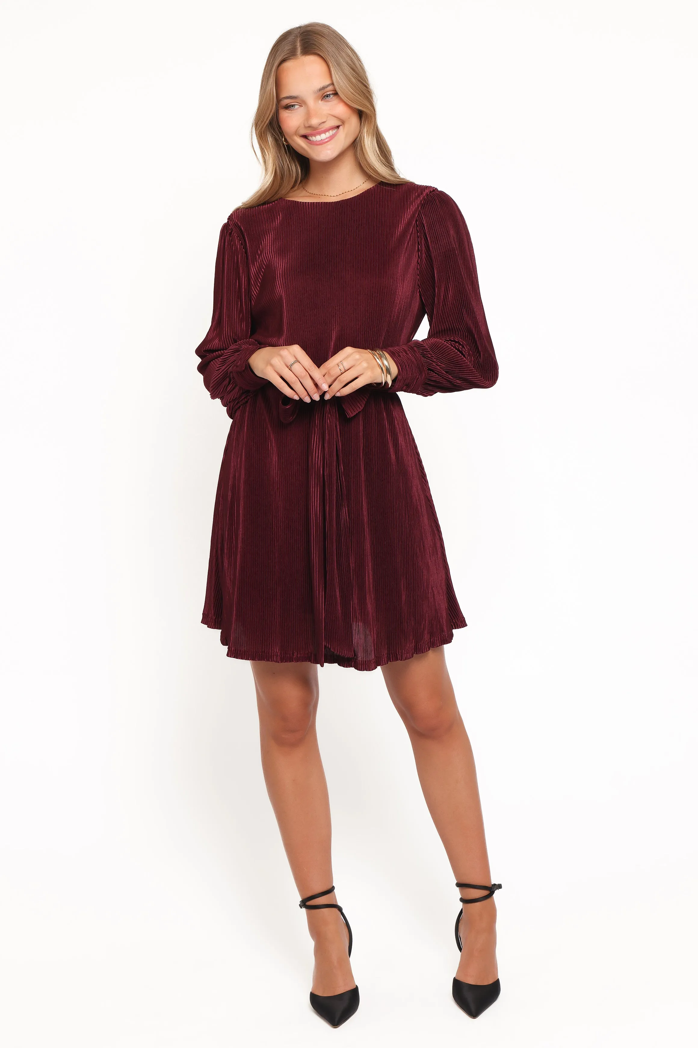 Joy Plisse Mini Dress - Burgundy sold by Petal & Pup product image thumbnail 5