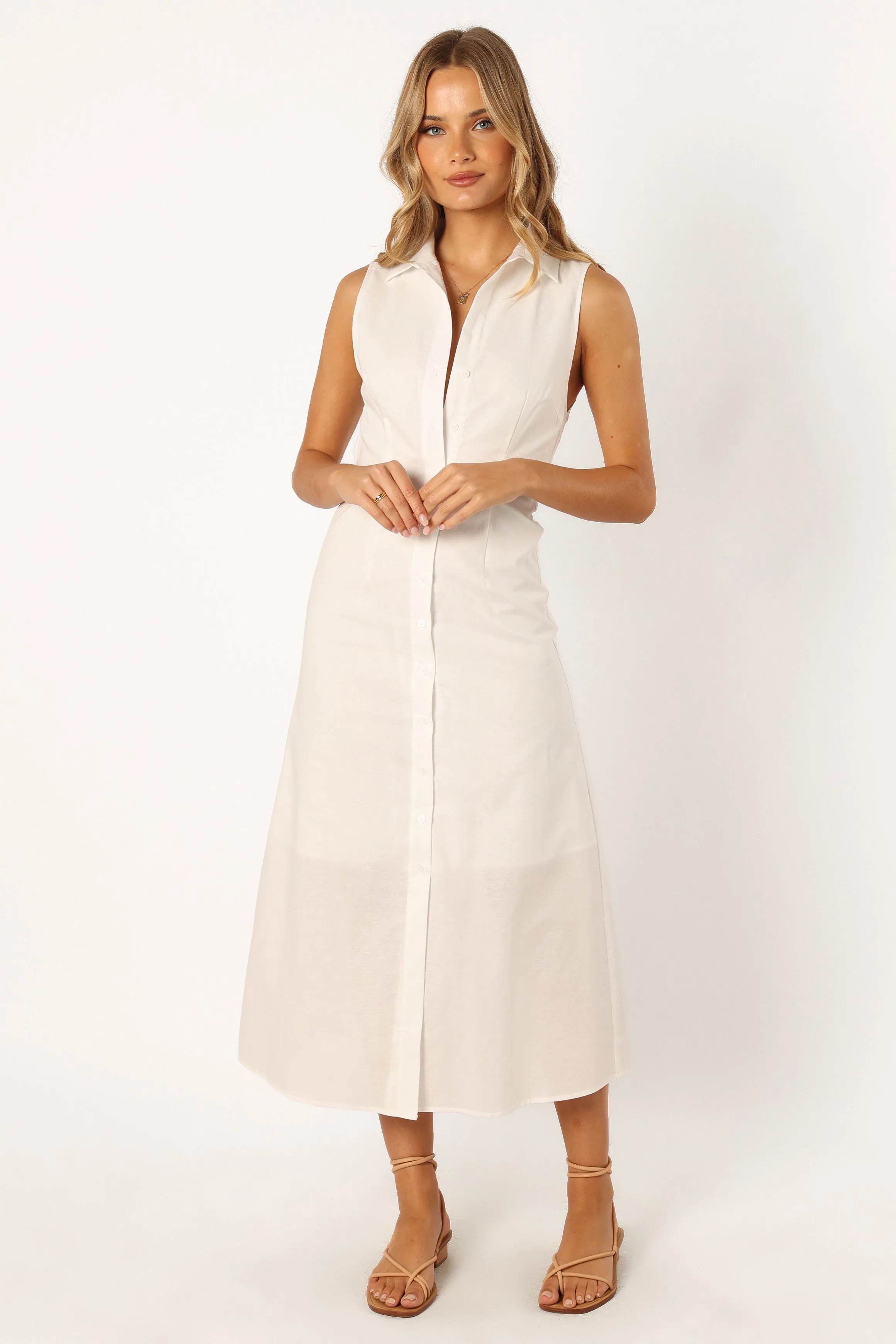 Sana Button Down Midi Dress - White sold by Petal & Pup product image thumbnail 2