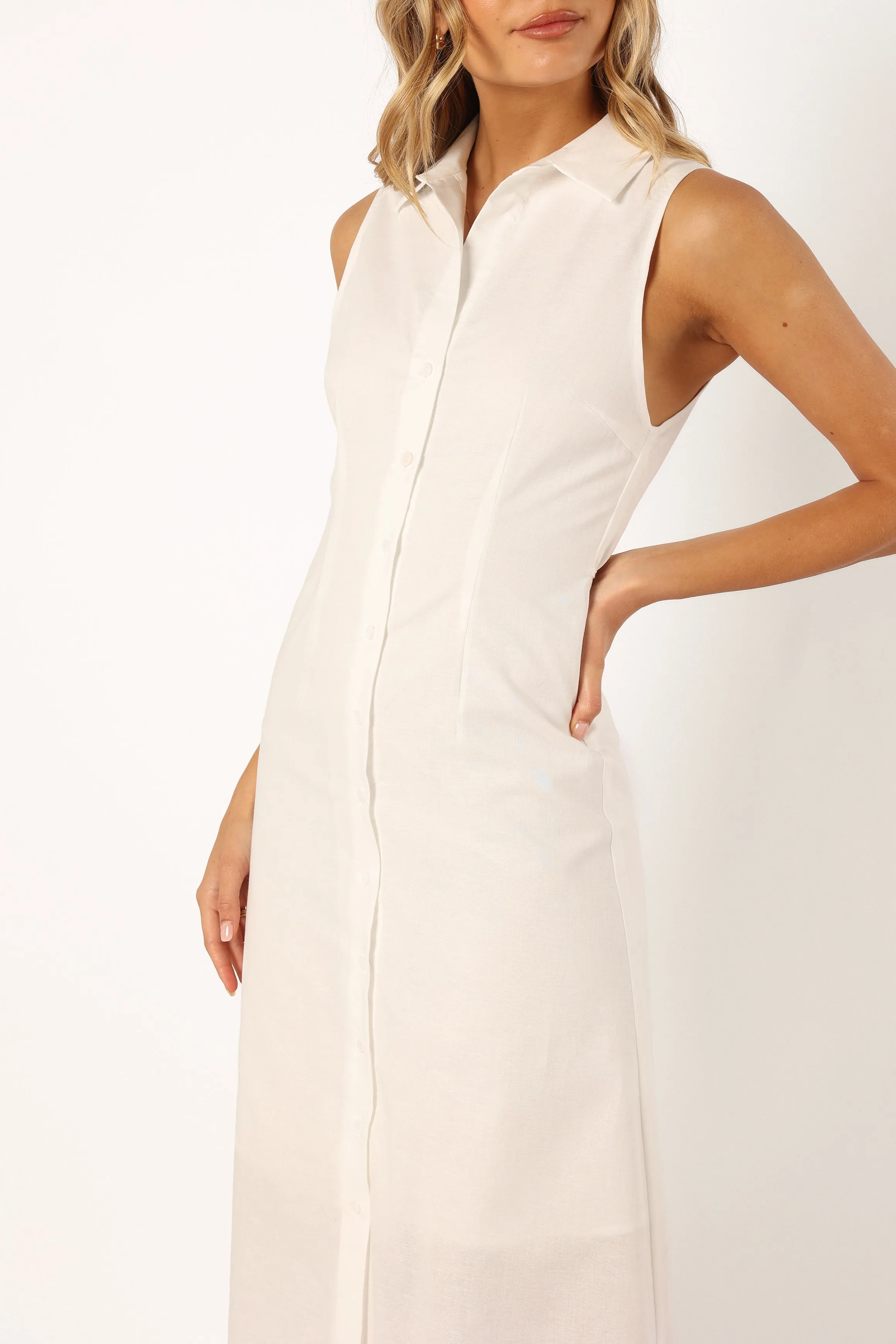 Sana Button Down Midi Dress - White sold by Petal & Pup product image thumbnail 5