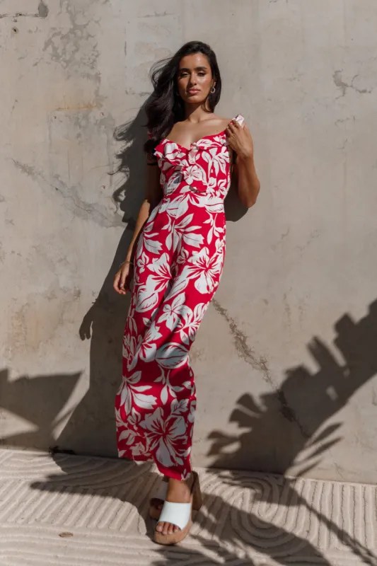 Parker Frill Jumpsuit - Red sold by Petal & Pup