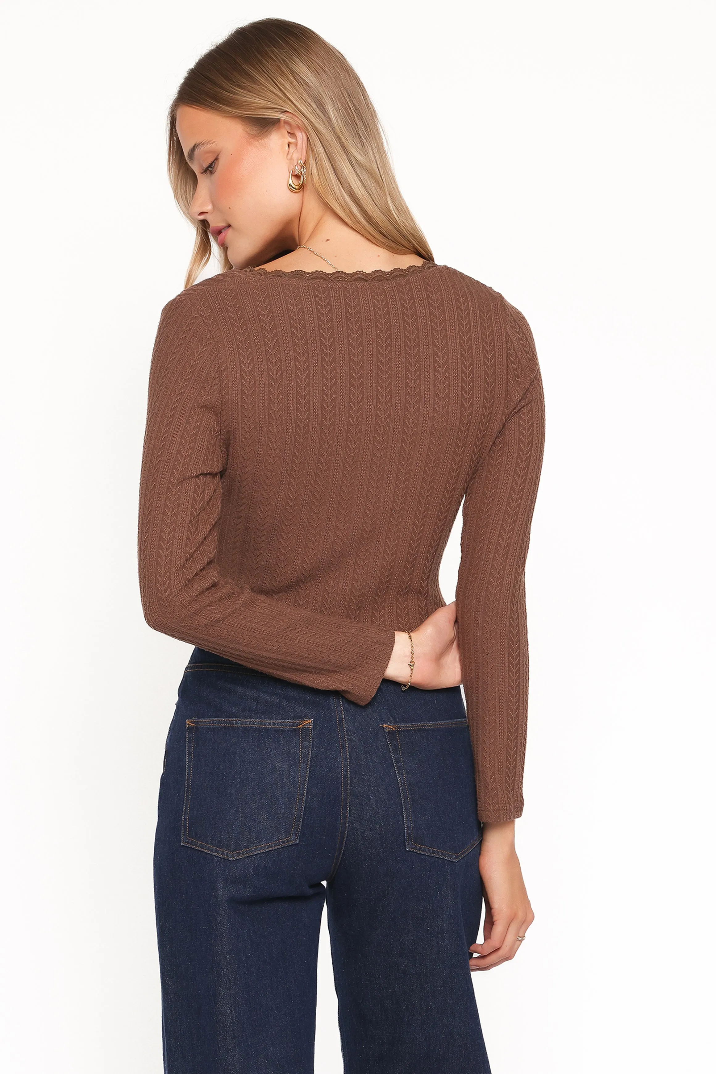 Leslie Long Sleeve Textured Button Front Top - Chocolate sold by Petal & Pup product image thumbnail 4