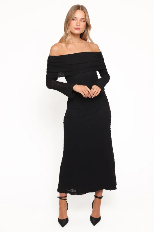 Wilma Off Shoulder Dress - Black sold by Petal & Pup