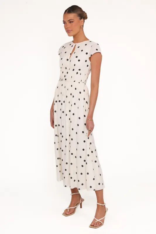 Darline Midi Dress - White Polka Dot sold by Petal & Pup