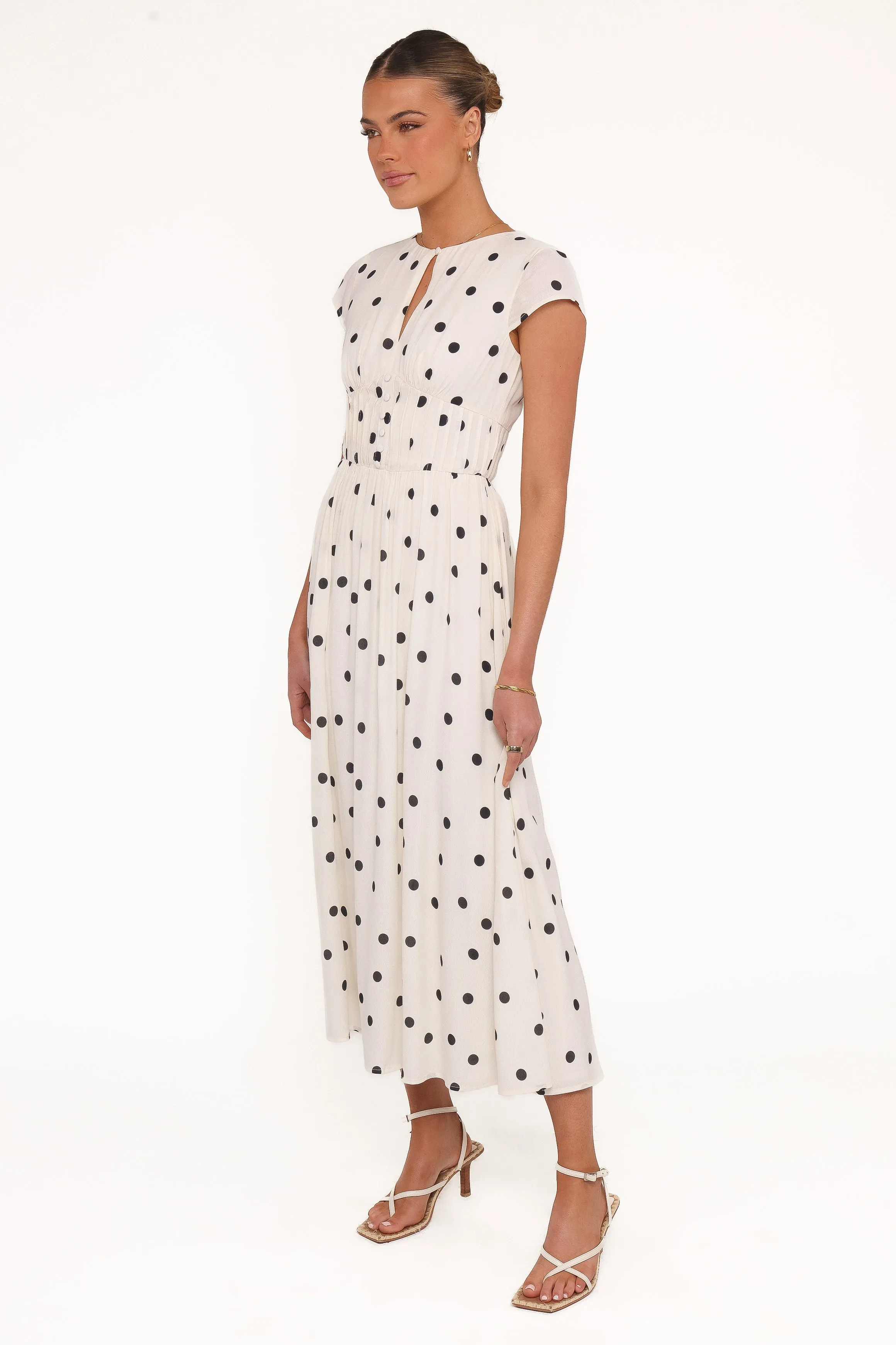 Darline Midi Dress - White Polka Dot sold by Petal & Pup