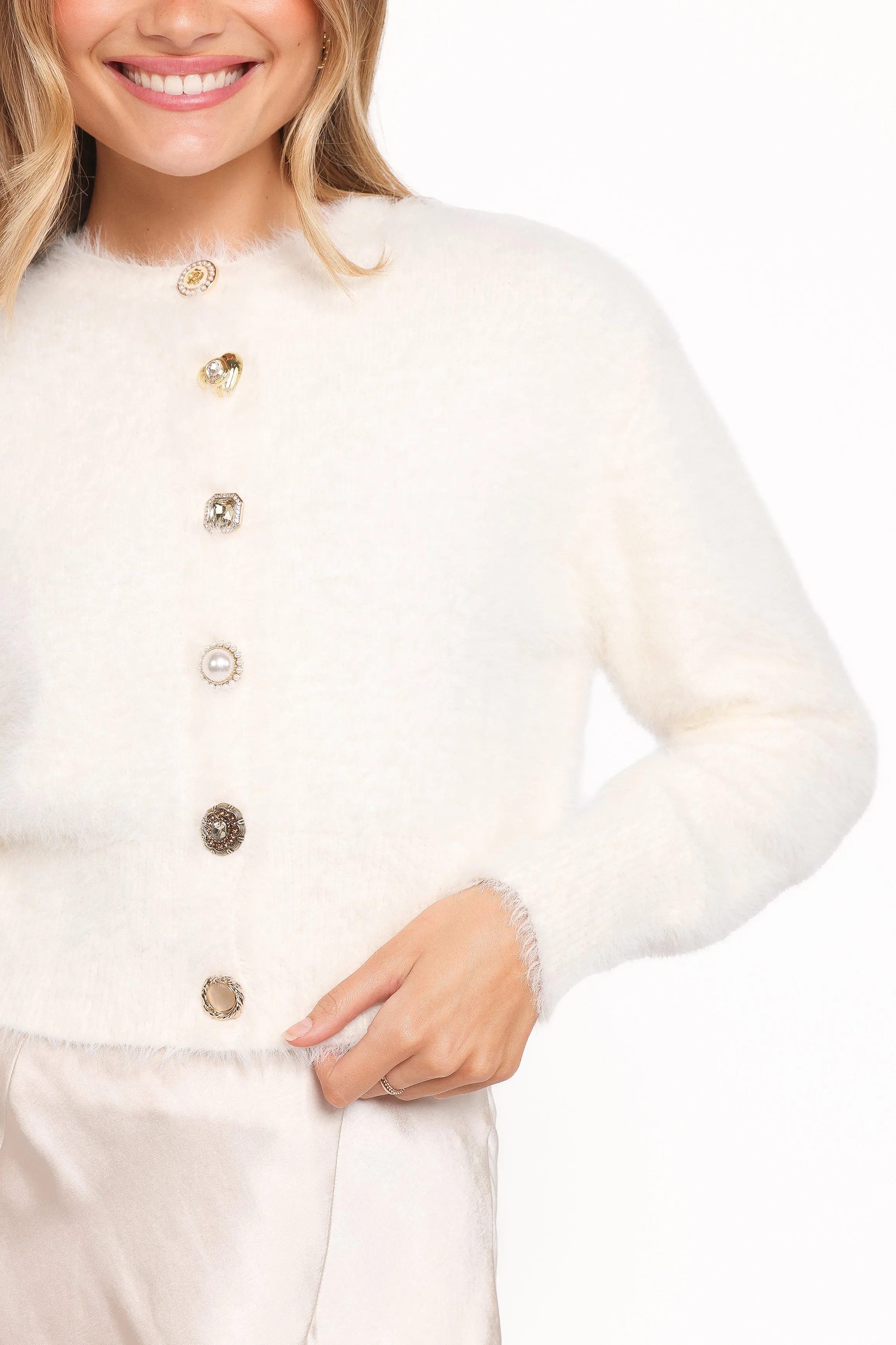 Jintie Vintage Button Cardigan - Cream sold by Petal & Pup product image thumbnail 2