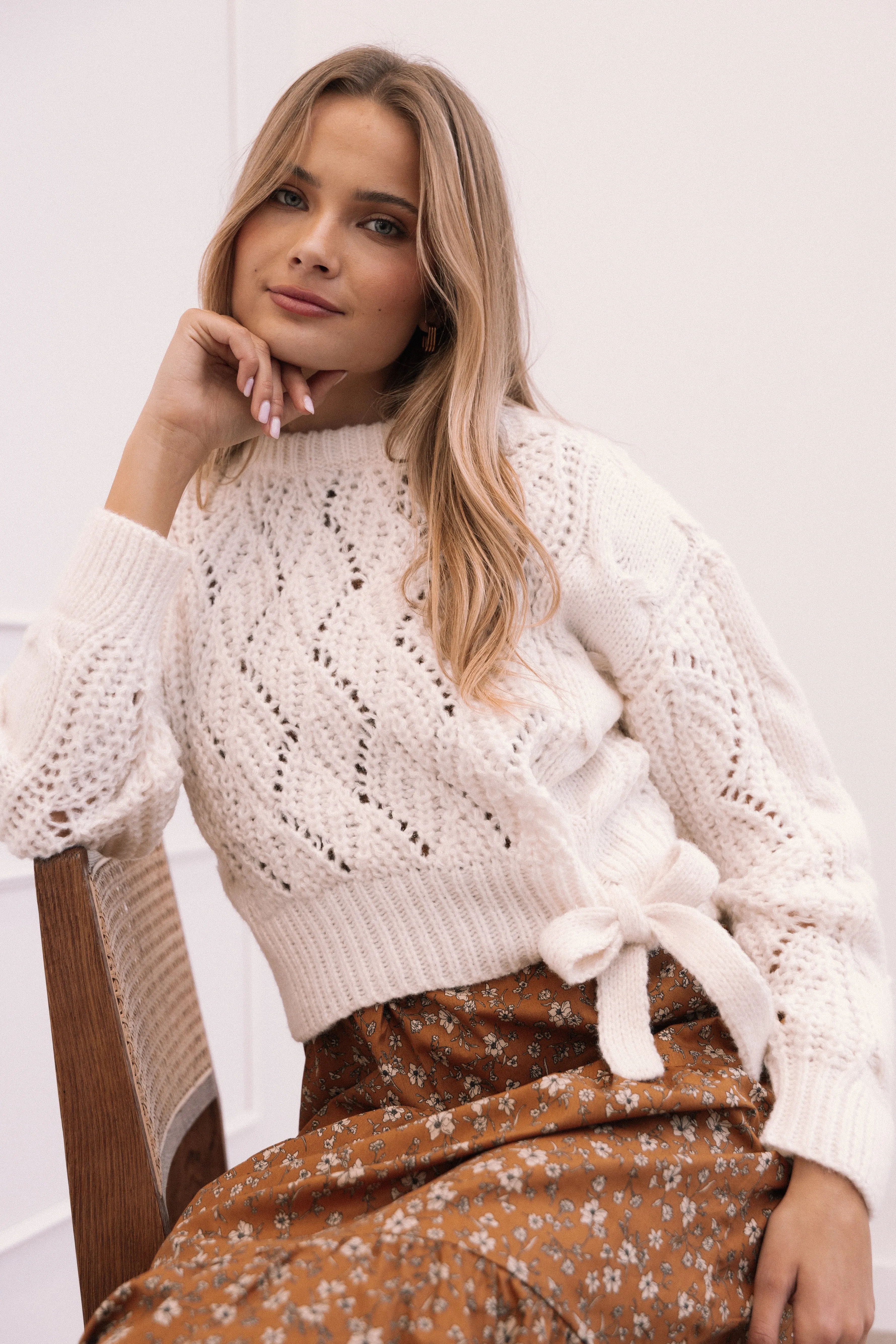 Birdie Tie Side Knit Sweater - Cream sold by Petal & Pup product image thumbnail 2