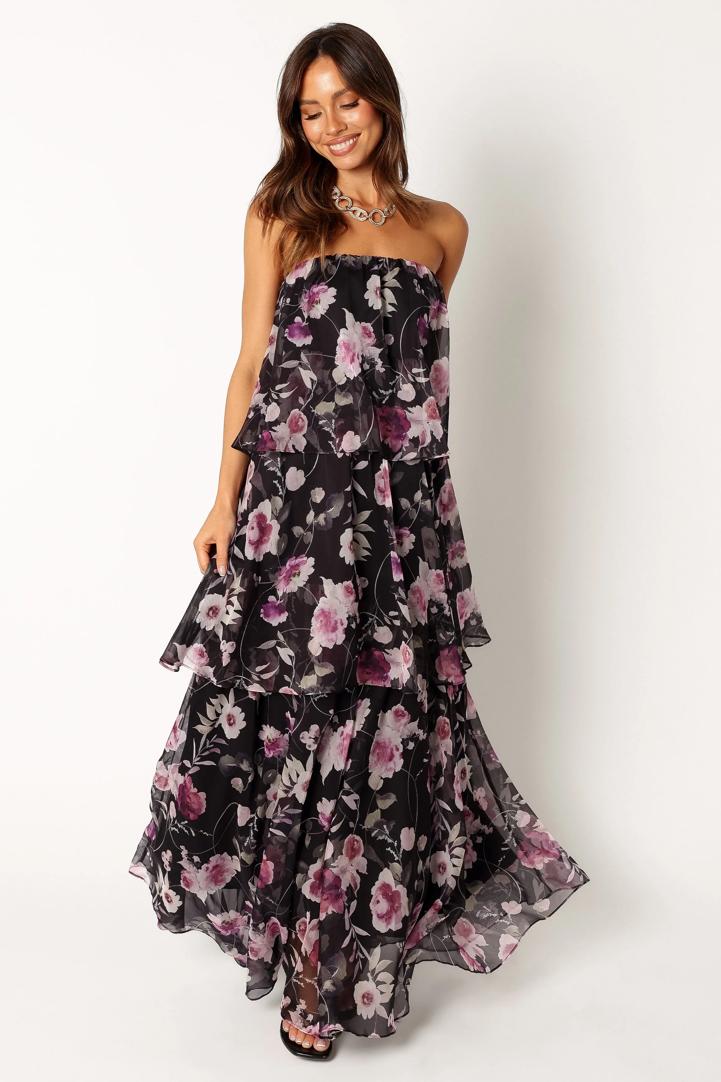 Bloom Strapless Maxi Dress - Black Floral sold by Petal & Pup