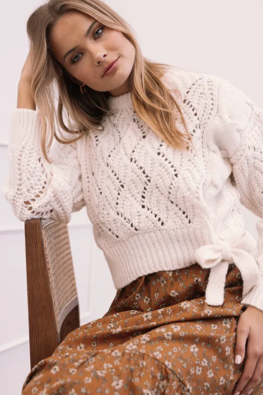 Birdie Tie Side Knit Sweater - Cream sold by Petal & Pup