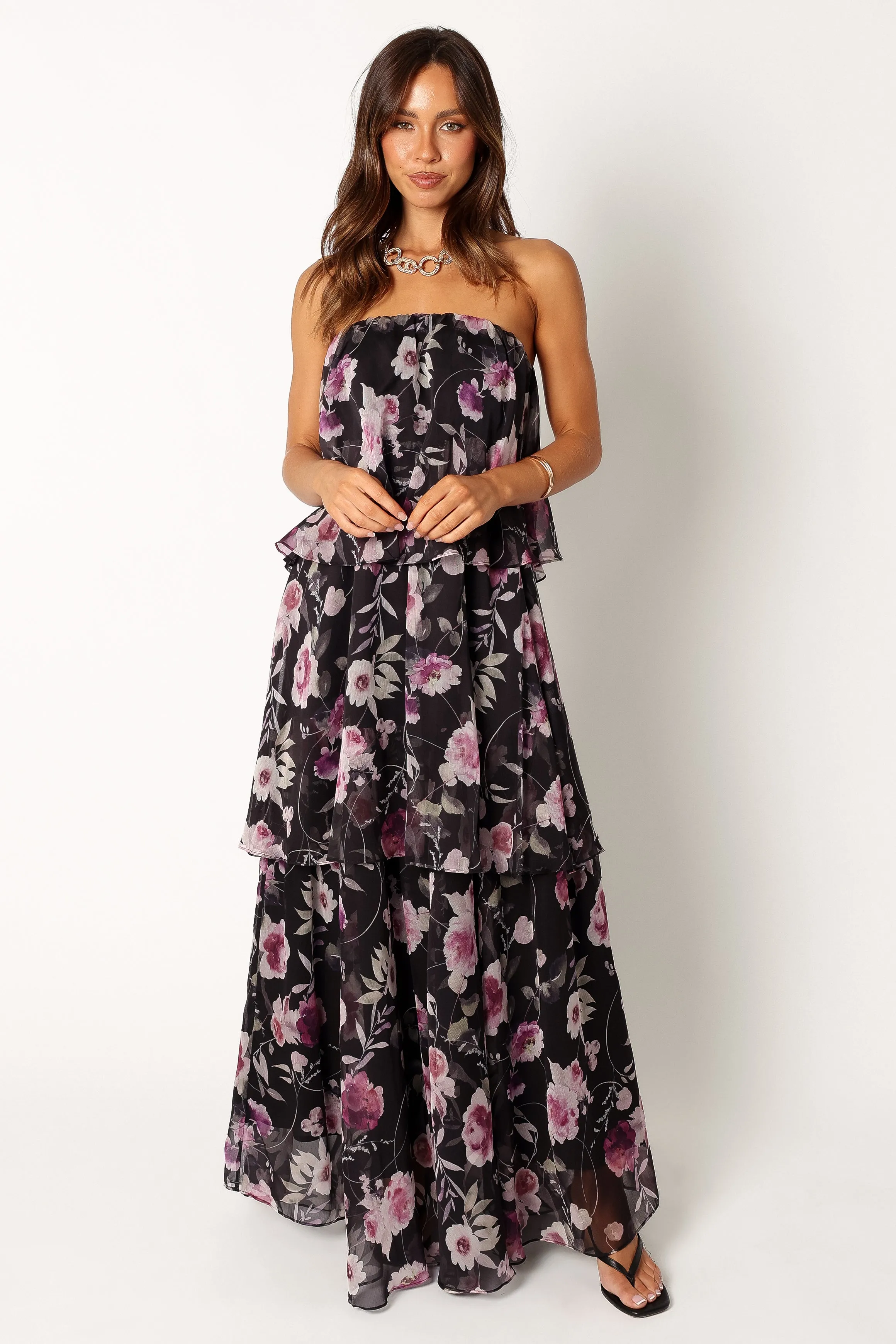 Bloom Strapless Maxi Dress - Black Floral sold by Petal & Pup product image thumbnail 5