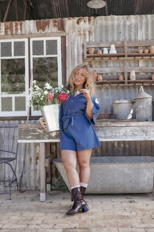 Hailey Denim Romper - Indigo made by Petal & Pup