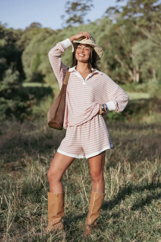 Dealia Knit Short Set - Pink Stripe sold by Petal & Pup