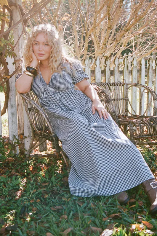 Ilyana Short Sleeve Maxi Dress - Navy Gingham sold by Petal & Pup