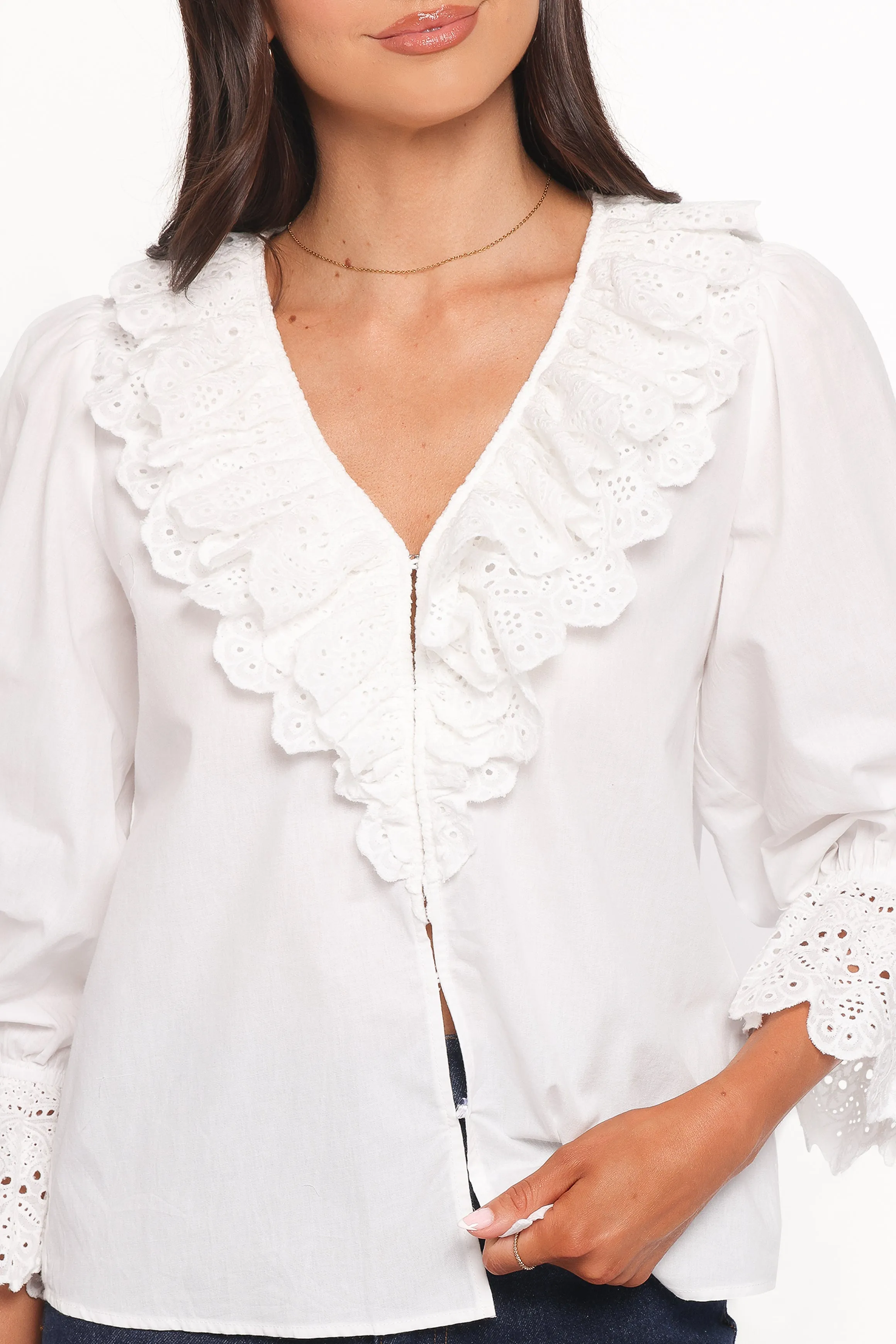 Aelwen Ruffle Blouse - White Embroidery sold by Petal & Pup product image thumbnail 2